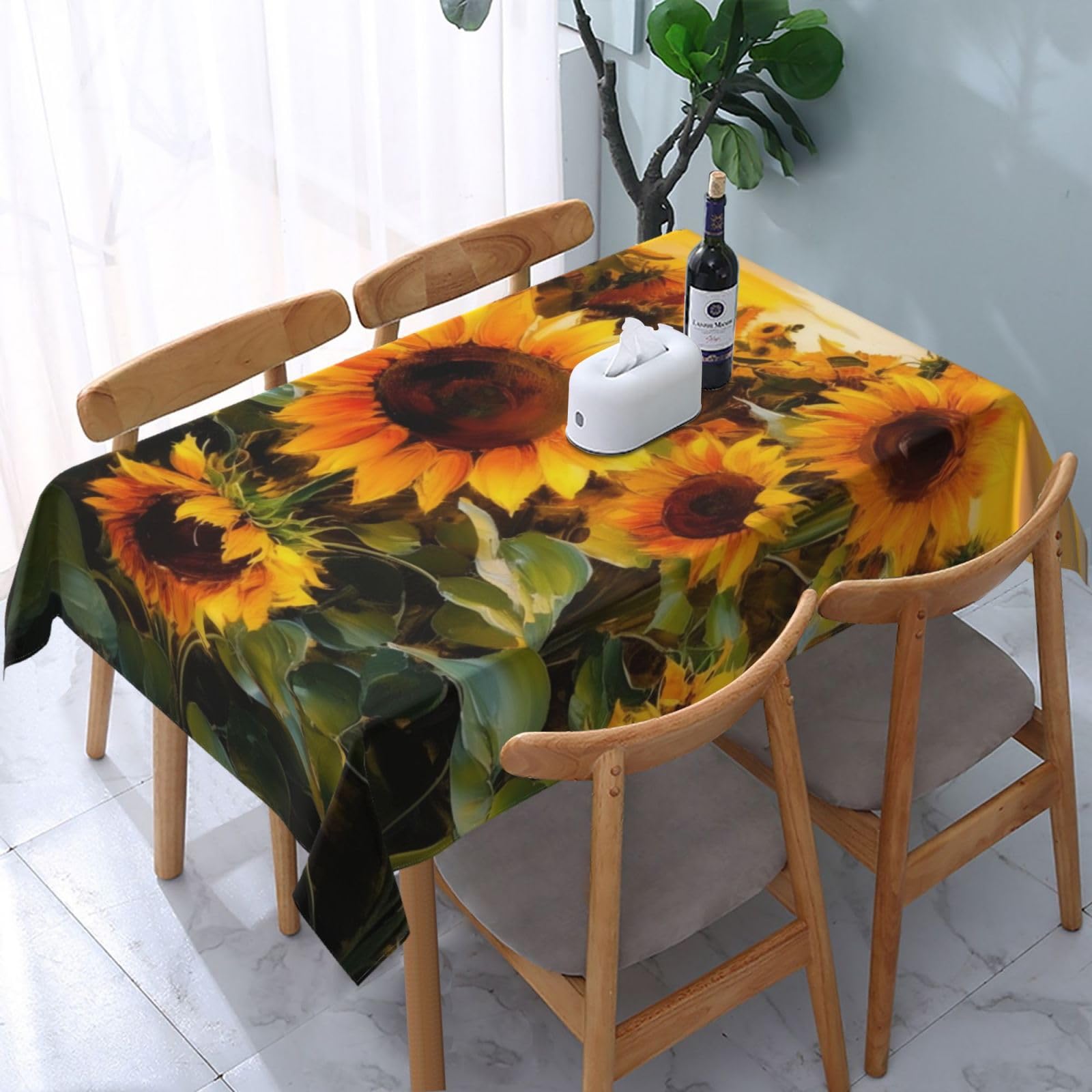 WPKJU Outdoor Sunflowers Printed Tablecloth Water Resistant Table Cover Washable Rectangle Table Cloth for Tables 54x72 in