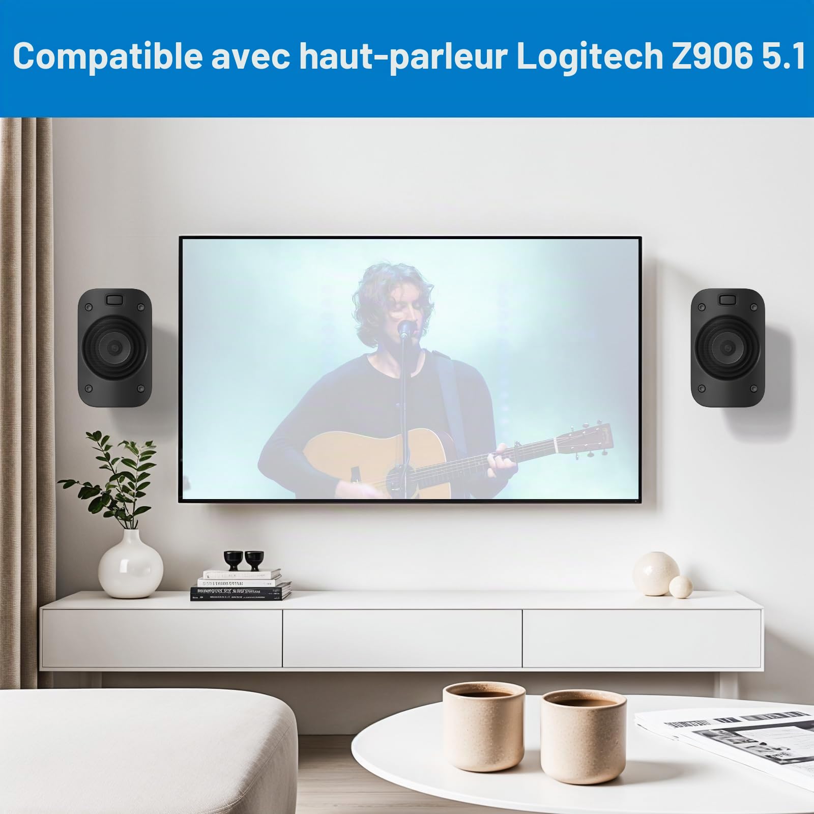 YIWAN Lot de 2 Supports muraux et de Plafond pour Haut-parleurs Satellite Logitech Z906 5.1 Surround Sound Syestem inclinable et pivotant