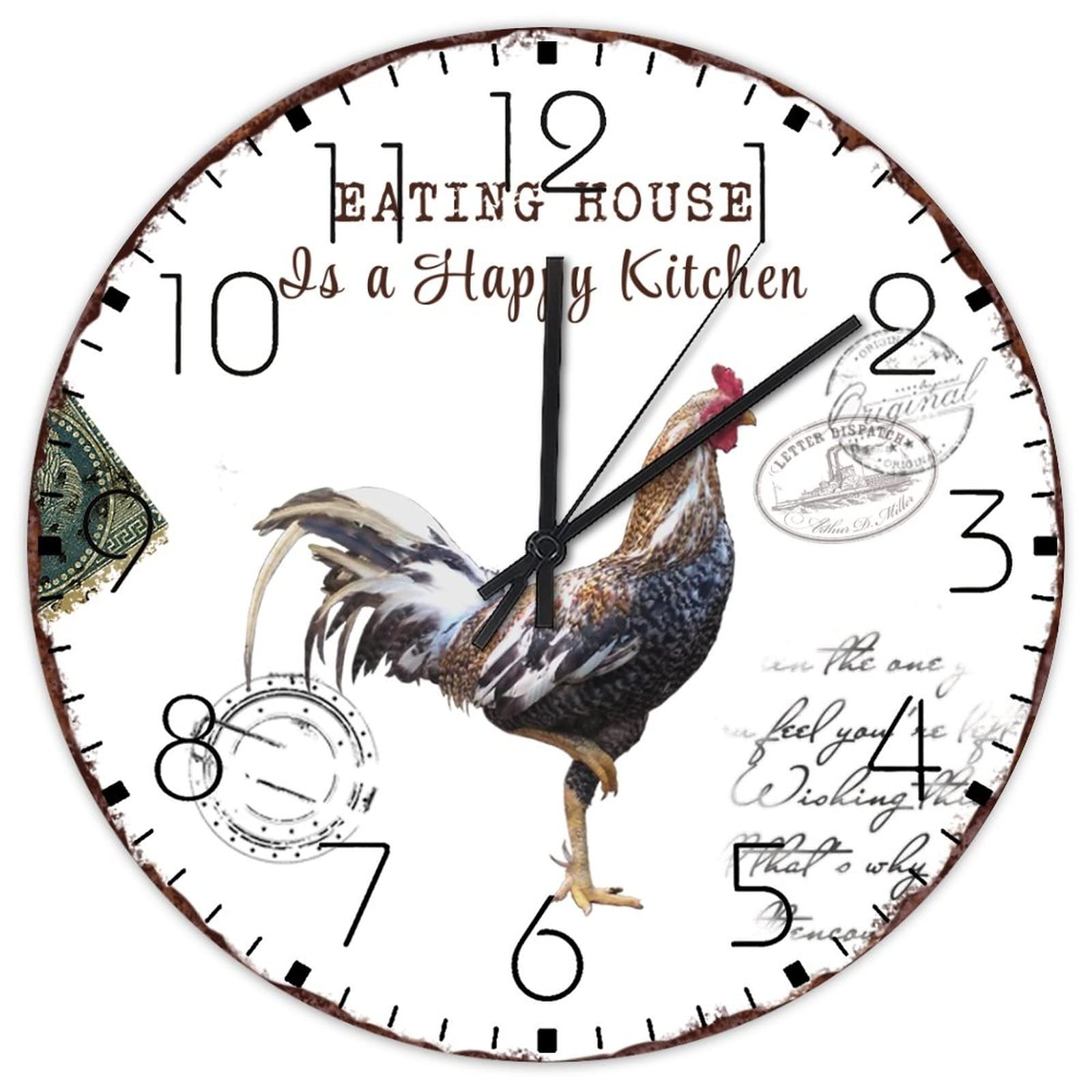 Horloge murale en bois 30,5 cm silencieuse ronde style coq