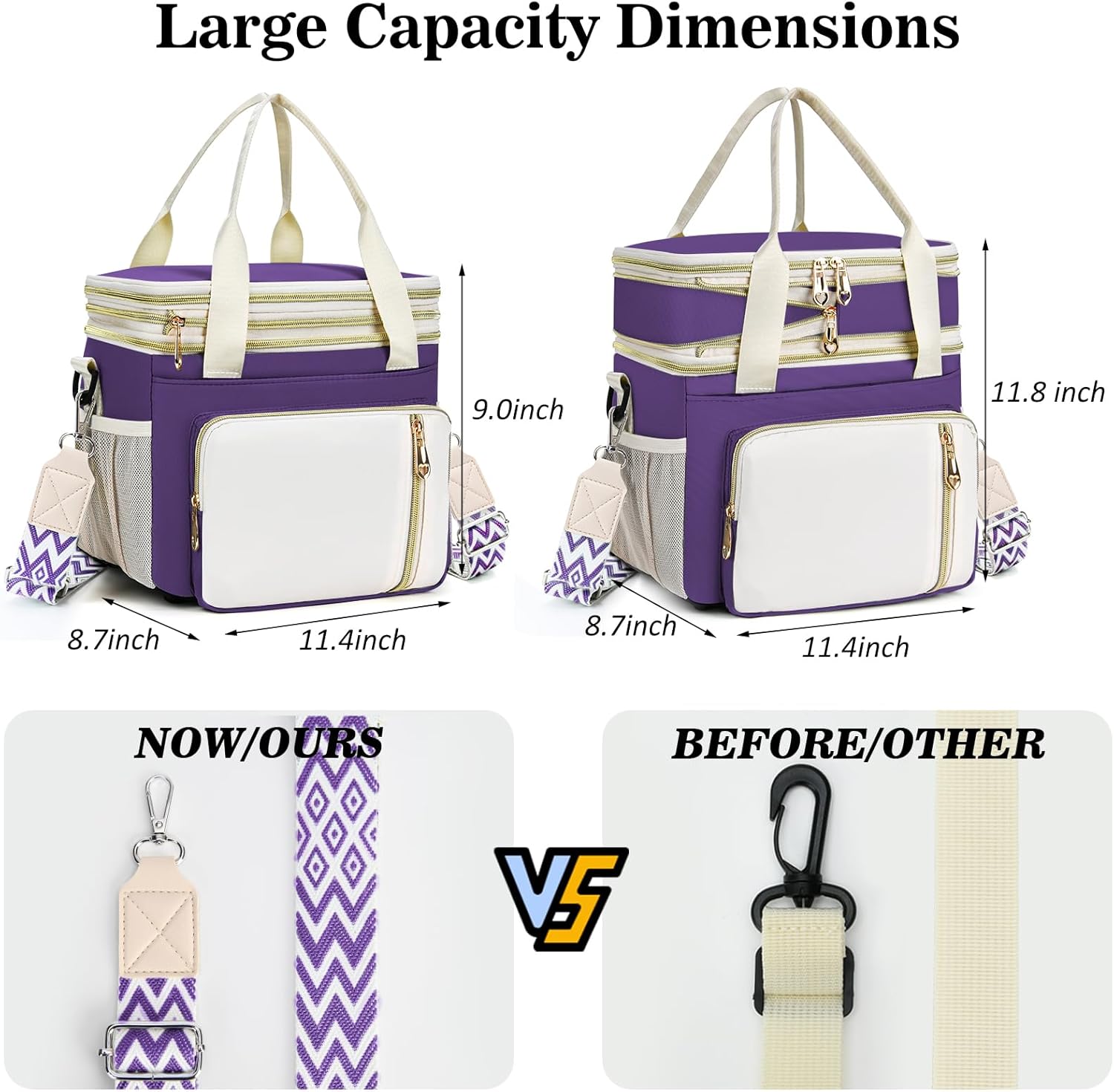 LOKASS Lunch Box for Women-16L-Insulated Lunch Bag Women, Expandable Double-layer Leakproof Cooler Bag with Upgrade Adjustable Shoulder Strap Ideal for Work/Picnics(Purple) - Image 6