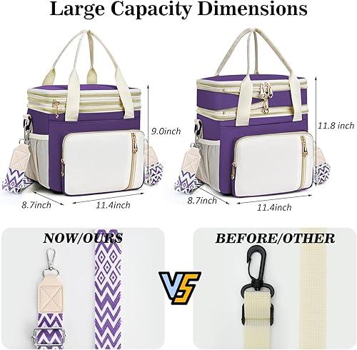 Miniatura 6 de LOKASS Lonchera para mujer, bolsa de almuerzo aislada de 16L para mujer, bolsa enfriadora expandible de doble capa a prueba de fugas con correa de