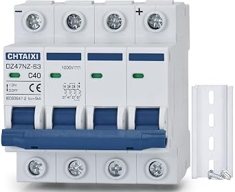 DC Miniature Circuit Breaker, 4 Pole 1000V 40 Amp | DIN Rail Mount Isolator for Solar PV System, Thermal Magnetic Trip DC Disconnect Switch C40