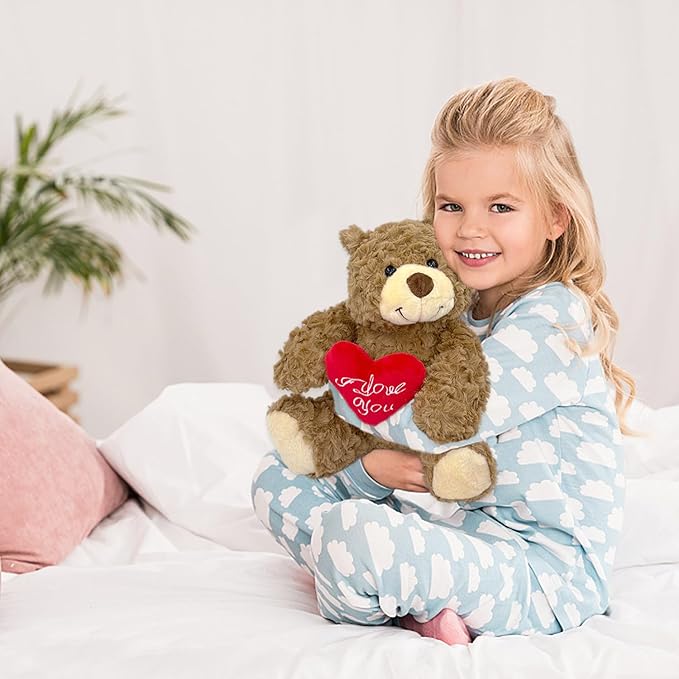Oso de Peluche Marrón con Corazón Rojo I Love You 9 Pulgadas miniatura 2