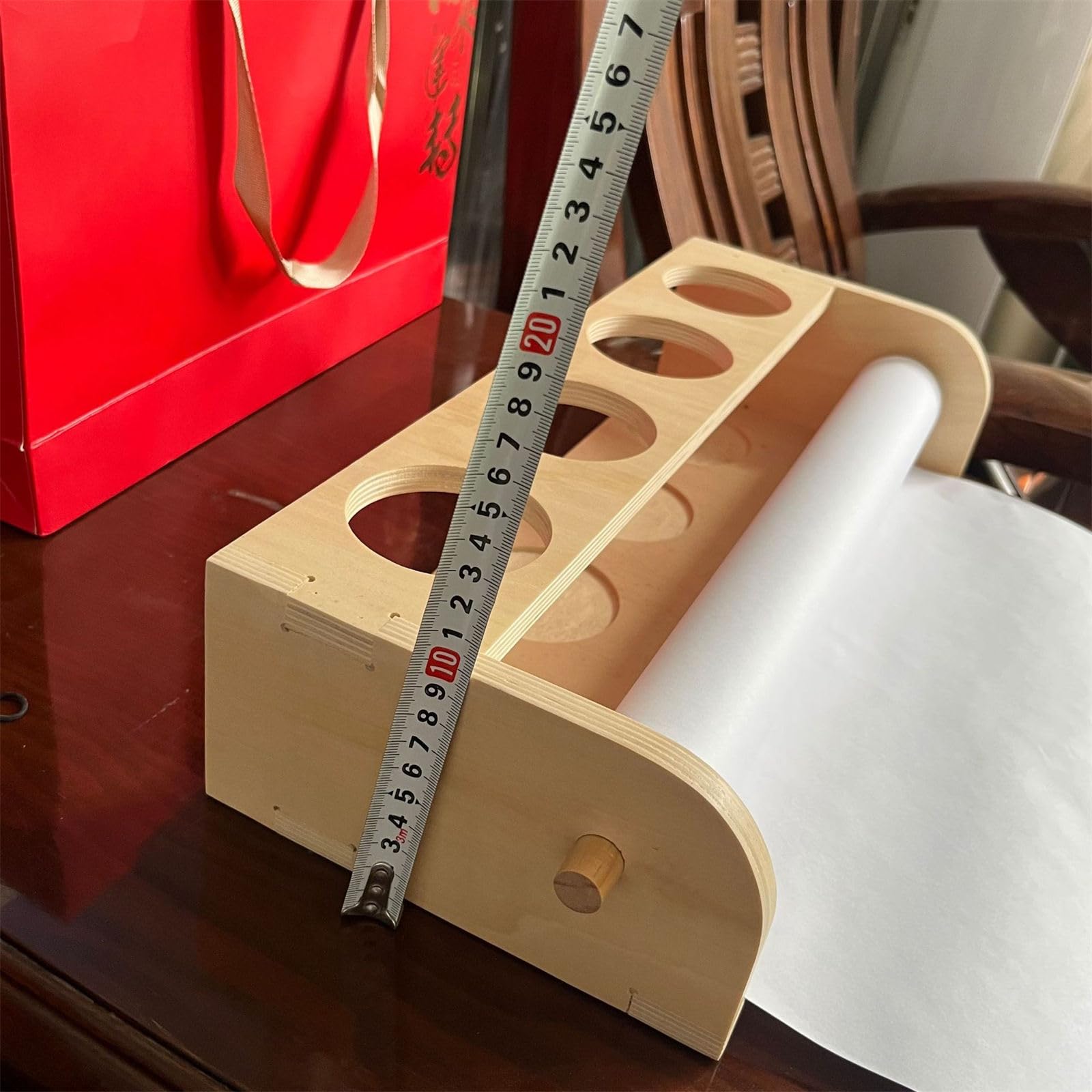 Dispensador de rollos de papel de madera para niños, para dibujo y manualidades, organizador de rollos de papel de escritorio para rollo de papel de 30,5 cm de ancho