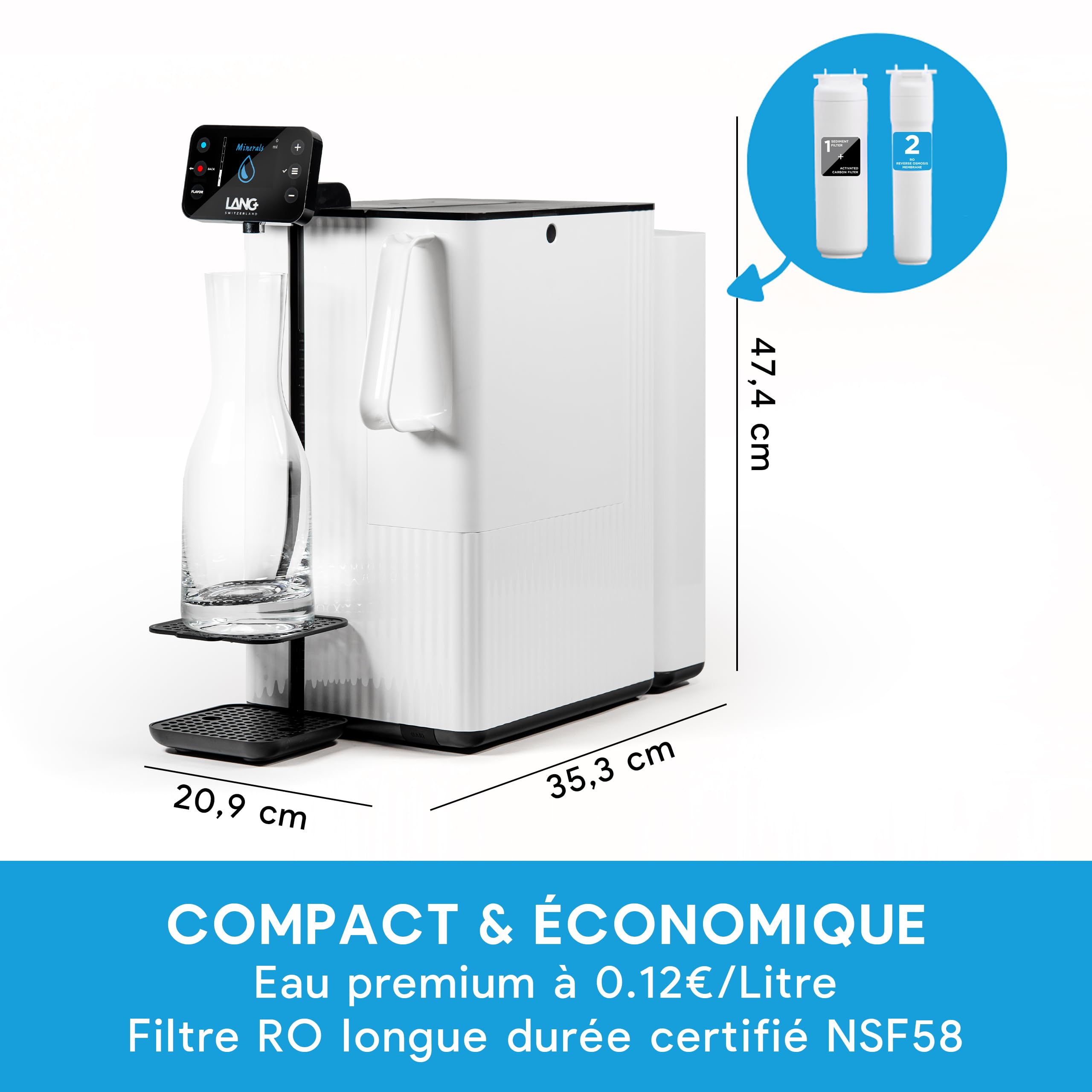 LANGWATER Purificateur d'eau & Mineralisation TheWell2 - Filtration eau potable avec Osmose Inverse, UV et Ajout de Minéraux (packs vendu séparément) - Distributeur Eau Chaude - Sans installation