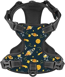 No Pull Dog Harness for Medium Dogs Easy Walk Dog Vest Adjustable Collars Harnesses & Leashes Set Breathable Oxford Outdoor Walking Safety Reflective Strip Cute Kids Space Astronauts Prints