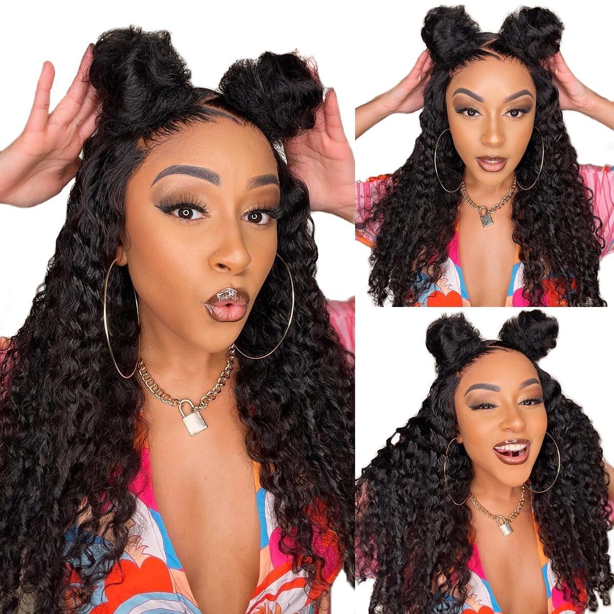 Deep Wave Lace Front Wig Human Hair 200 Density 13x6 HD Lace Frontal Wigs Human Hair Pre Plucked Deep Wave Curly Wig Human Hair For Women Natural Black （38 Inch ）