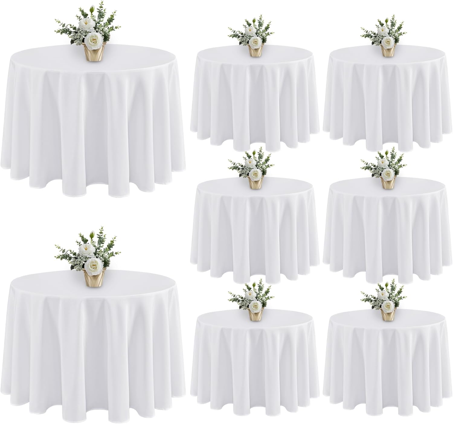 Fitable 8 Pack White Round Tablecloths 120 Inches in