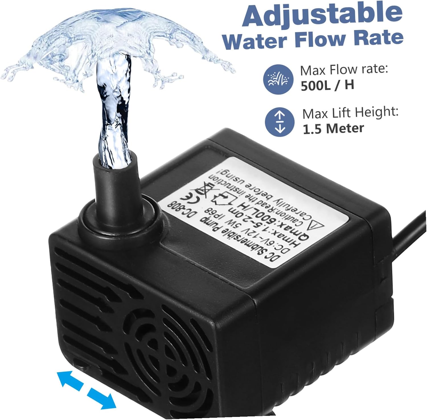 Adjustable Flow Rate Submersible Pump DC Black Plastic Water Pump for Fish Tank Aquarium Fountain