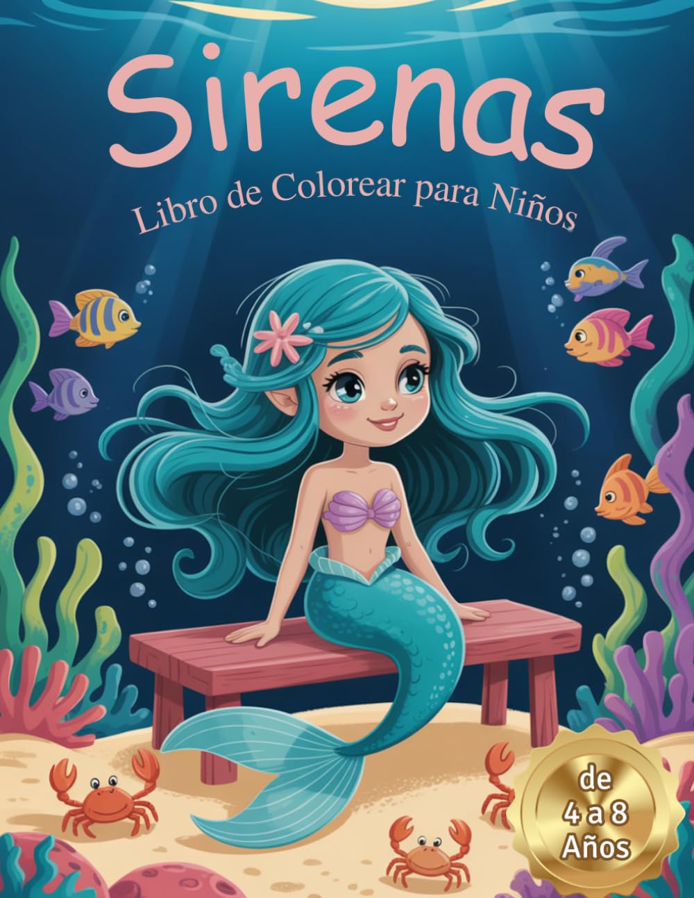 Sirenas Libro de Colorear para Niños de 4 a 8 Años: 50 Dibujos Adorables de Sirenas para Niñas y Niños | Fomenta la Creatividad, la Concentración y la Relajación