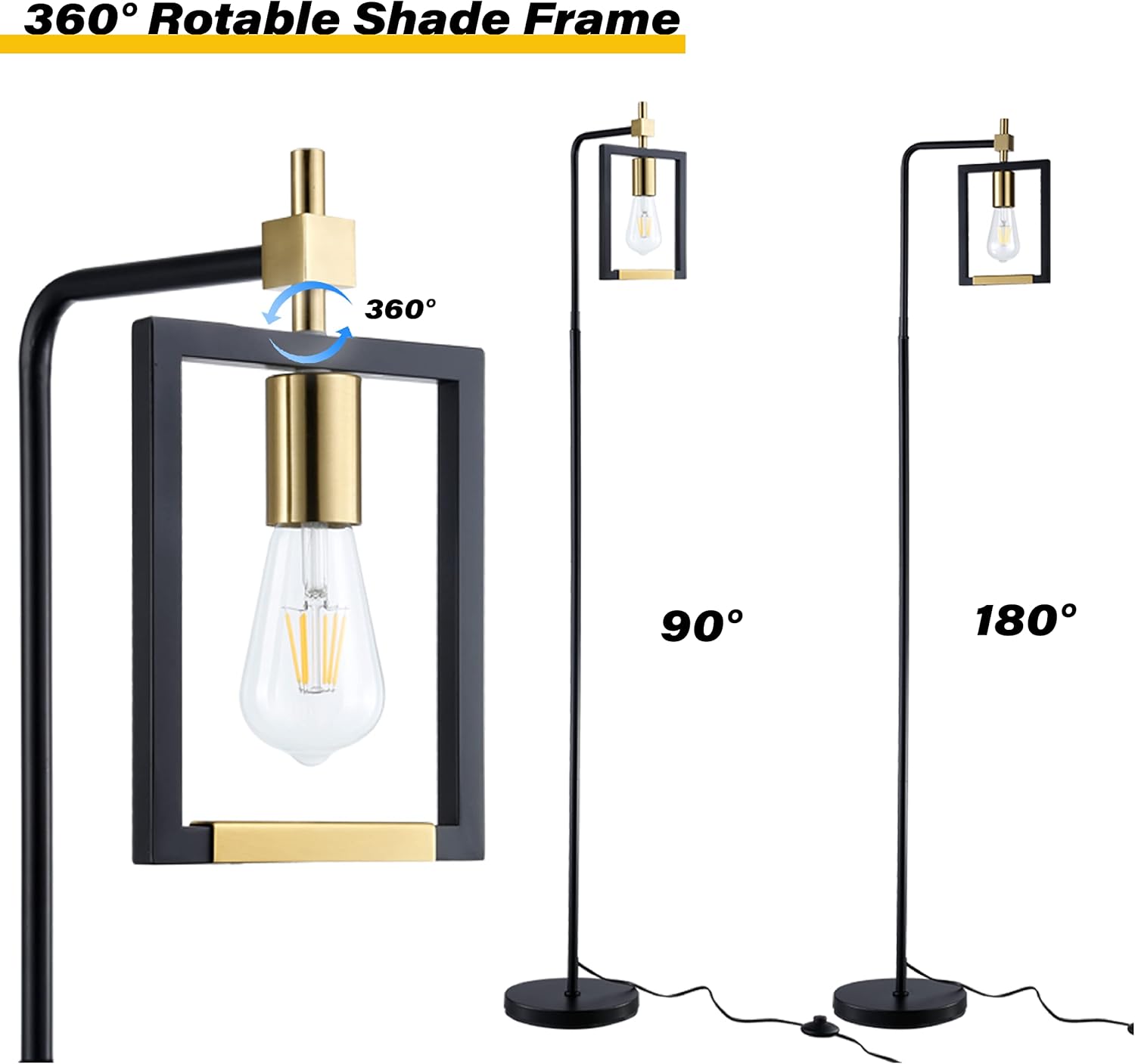 Hamilyeah Industrial Floor Lamp for Living Room, Mid Century Standing Lamp for Bedroom, Farmhouse Black and Gold Tall Lamp for Office, Stand up Lamp with Pedal Foot Switch