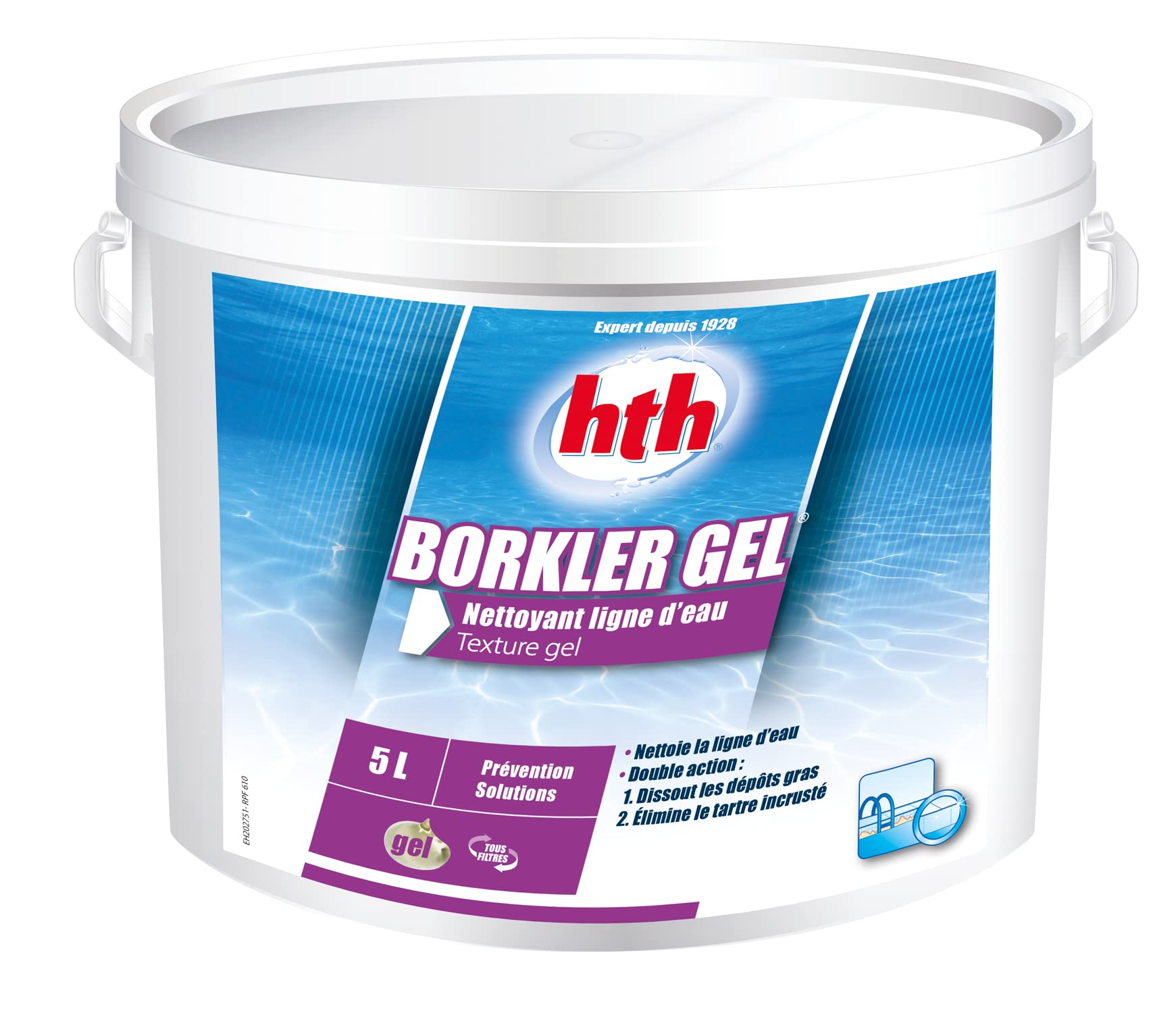 HTH BORKLER Gel - 5L | Nettoyant Ligne d'eau + 10 Tests HPS OFFERTS 6 en 1