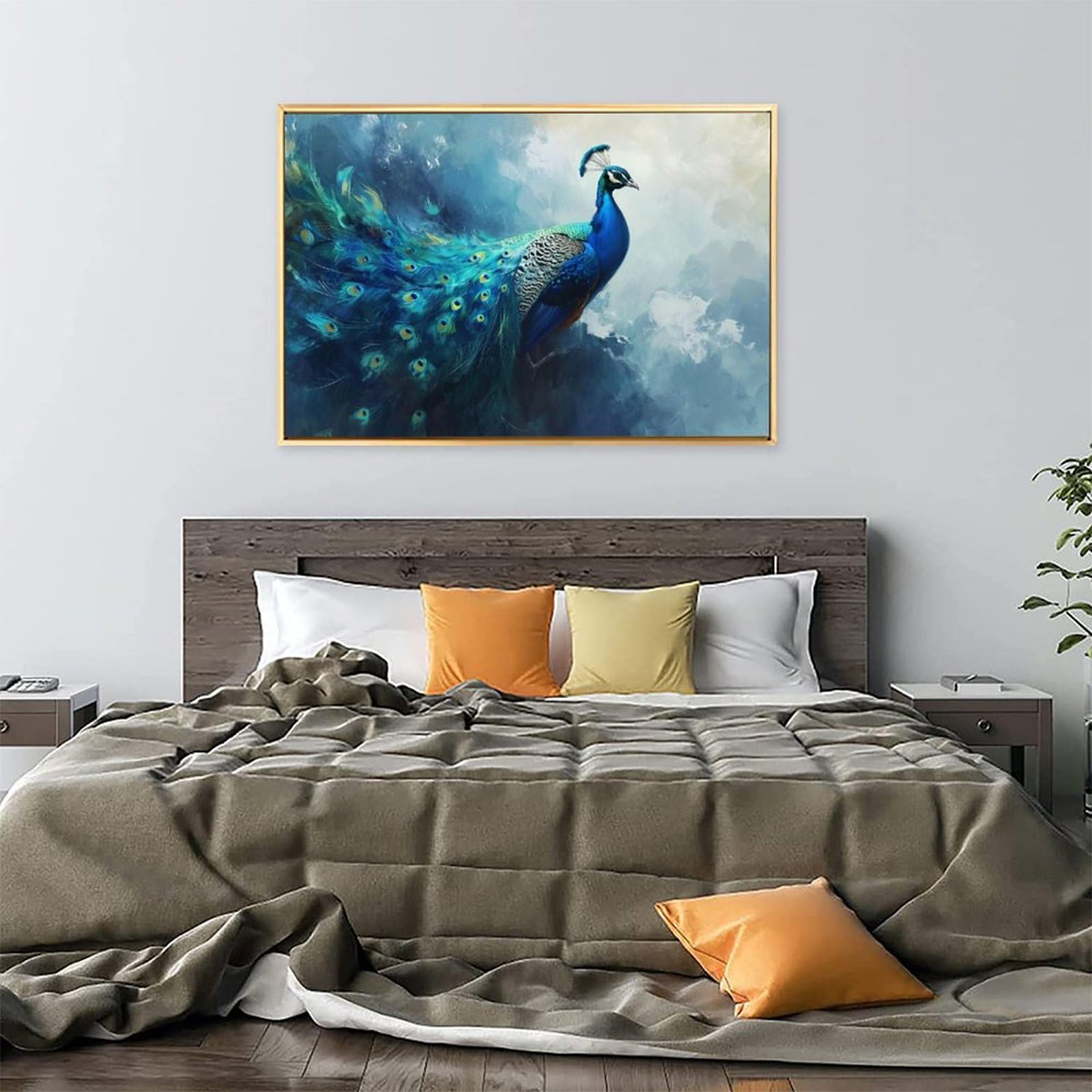 Amazon.co.jp: 絵画 青い羽の孔雀インテリア 絵画 動物イラストアート