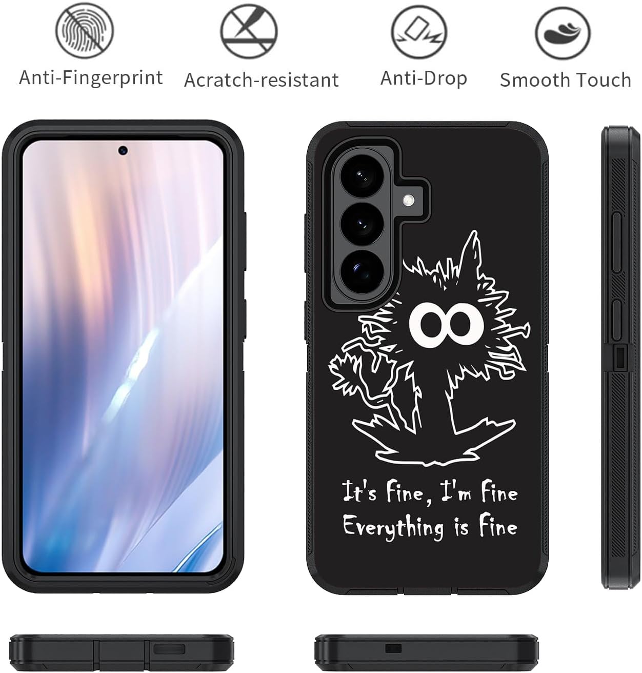 Case for Samsung Galaxy S26 Plus/ S25 Plus/ S24 Plus 6.7 Inch, Heavy Duty 3 in 1 Hybrid Shockproof Drop Full-Body Protective Cover, Funny Cat - It's Fine I'm Fine Everything is Fine image 2