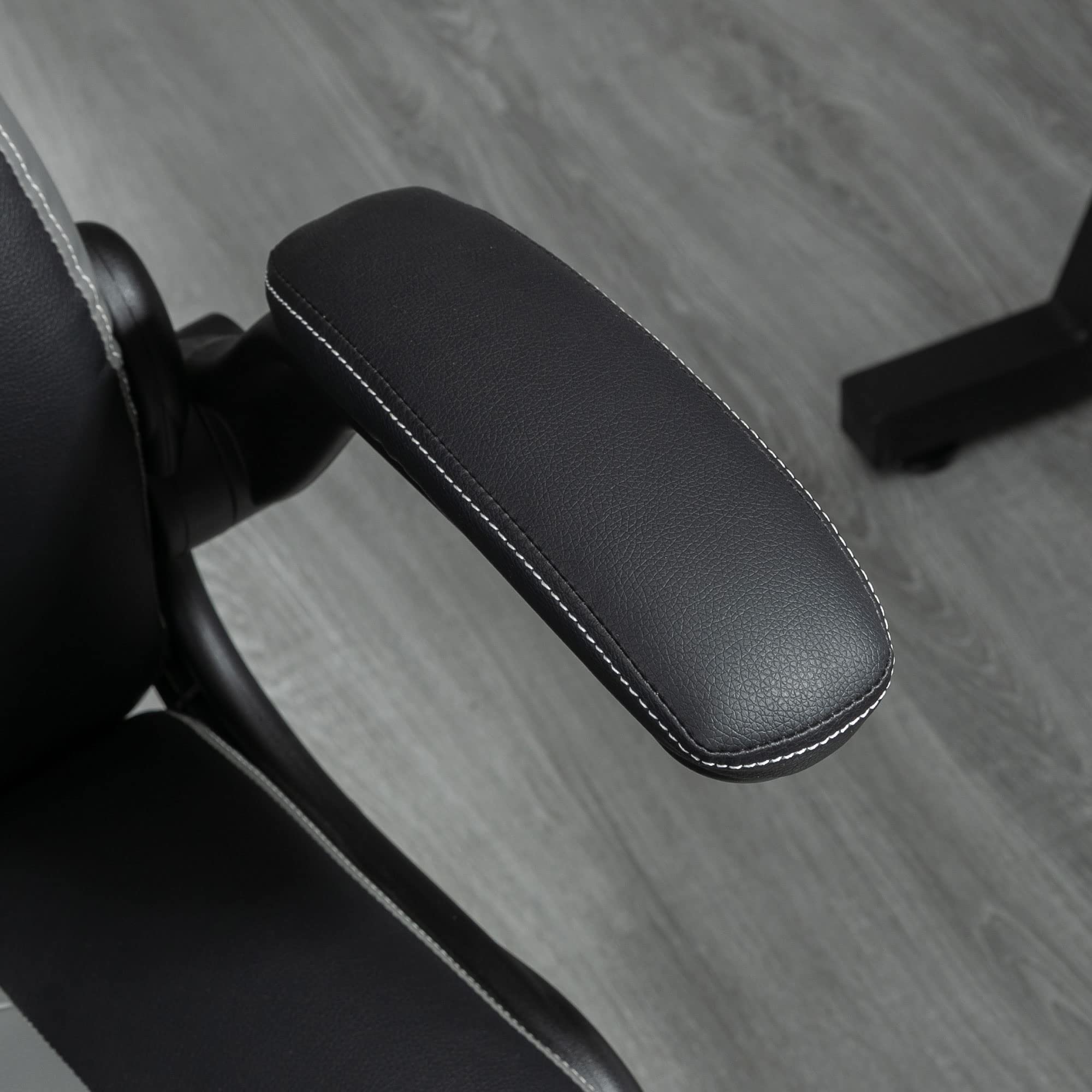 Vinsetto Chaise de Gaming Ergonomique avec Base Ronde métal pivotante 360° Hauteur réglable têtière accoudoirs relevables PVC Gris Noir