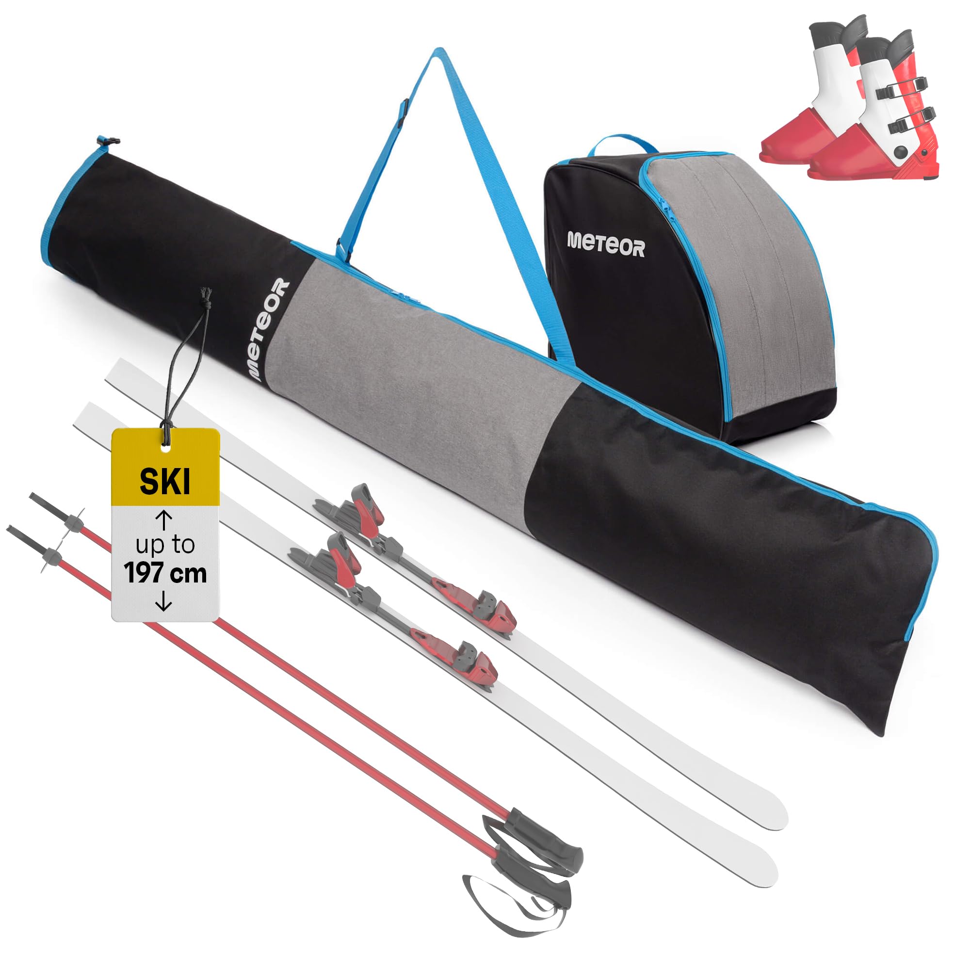 meteor Ski Bag Set Norse – Large Capacity for Gear + Ski Bag with Zippers & Carry Handles – Water-Resistant 600D Polyester – Foldable Winter Sport Travel Set – Ideal for Ski Trips – Gray/Black