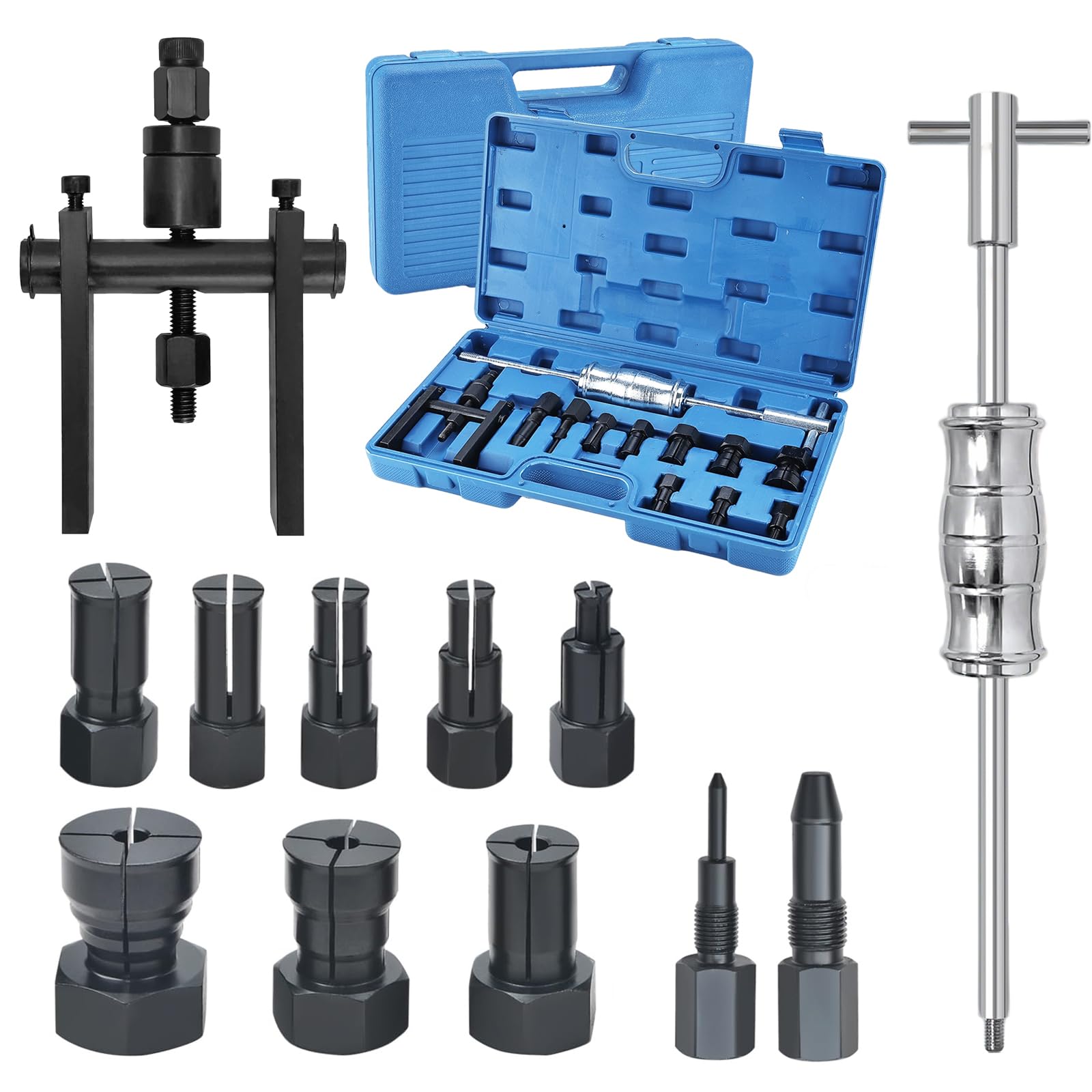 FreeTec 12 pcs Extracteur Roulement Interieur, 8mm-32mm Arrache Roulement Inertie, Arrache a Inertie Roulements Interieur avec Marteau & Extracteur 2 Mors pour Voiture Camion Moto (Bleu)