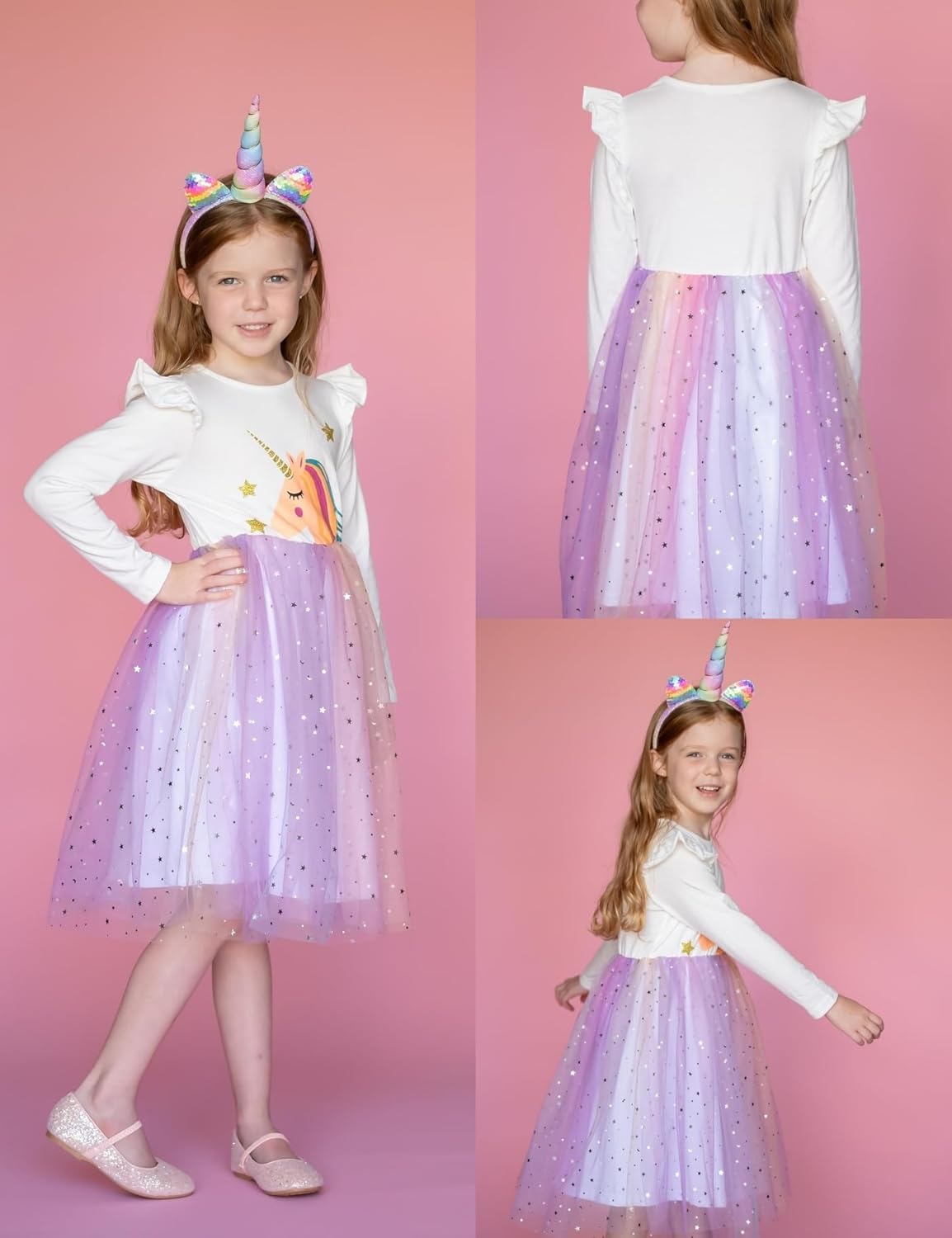 Arshiner Toddler Girls Tutu Dresses Long Sleeve Ruffle Fall Winter Holiday Star Sequin Tulle Dress 2-6Y - Image 6