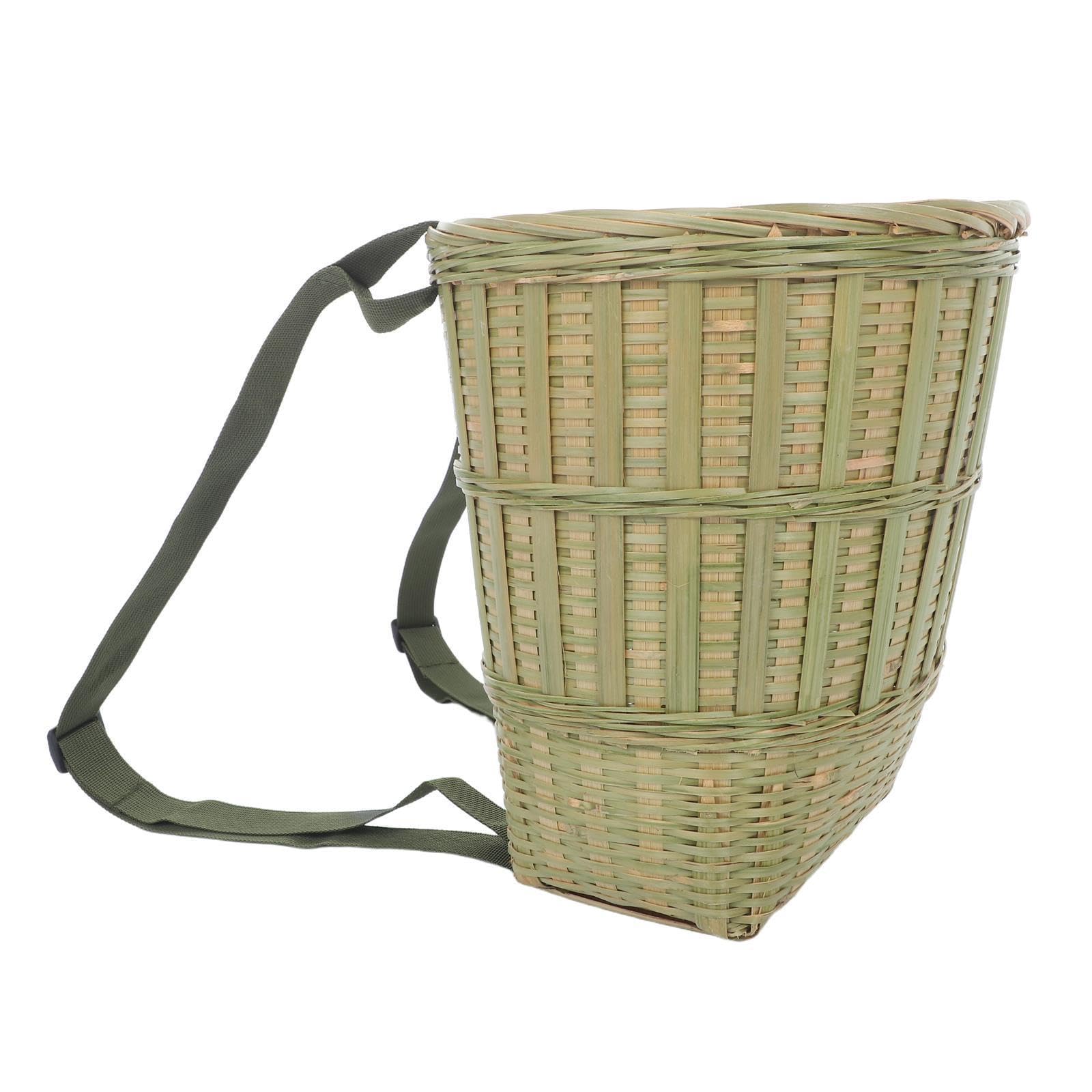 Ciieeo Mochila Cesta de Bambú Plana y Tejida a Mano Tamaño Mediano, Cesta de Almacenamiento para Caza, Picnic y Campamentos al Aire Libre