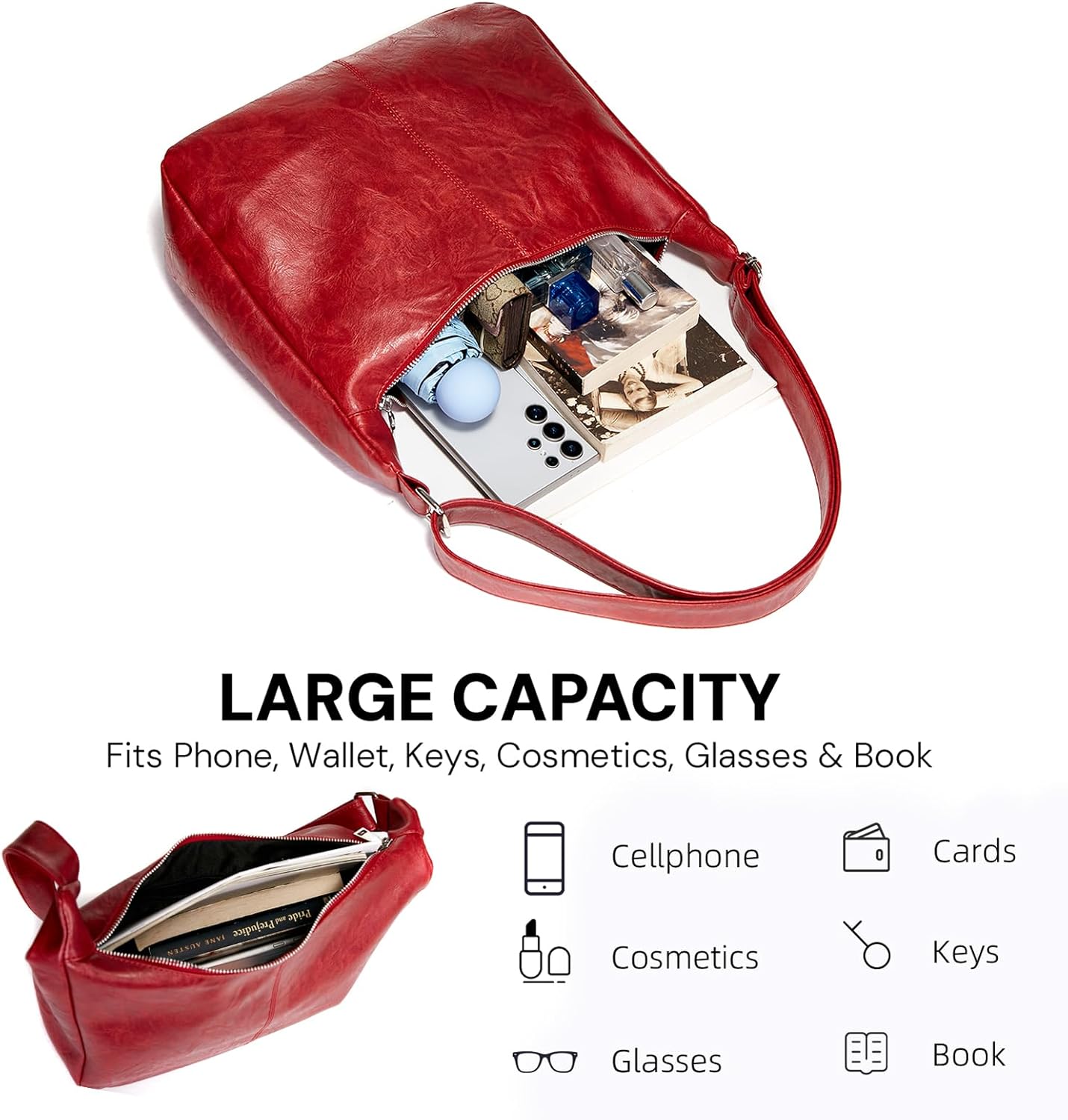 celestina Hobo Bags for Women, Ultra Soft Foldable Vegan Leather Shoulder Handbag, Stylish Slouchy Tote Purses - Image 4