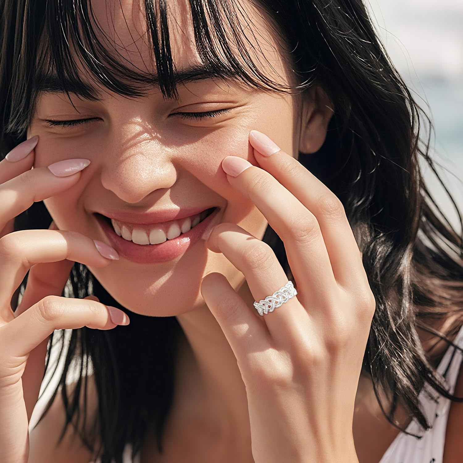 Silver Braided Rings for Women Chunky Thumb Wide Twist Bands Stackable adjustable Rings for Wedding or Daily - Image 2