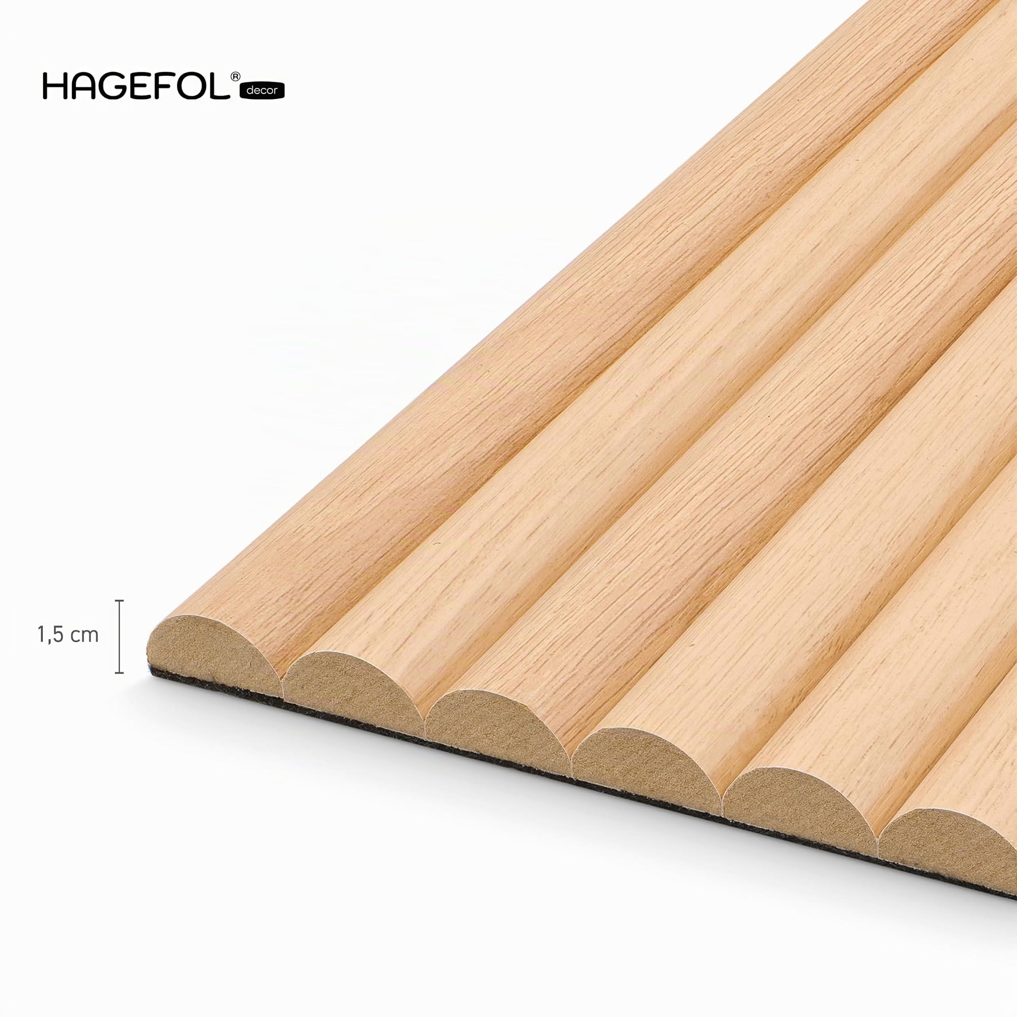 HAGEFOL® CurvedLine - Pannelli acustici in legno, 240 x 60 cm, colore rovere, pannelli da parete con lamelle 3D, impiallacciatura di legno su feltro acustico, pannelli fonoassorbenti (2 pezzi da 240 x