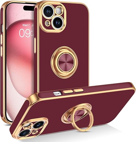 BENTOBEN Compatible con iPhone 15, funda para teléfono iPhone 15, ajuste delgado, soporte de anillo de 360, soporte magnético para automóvil,