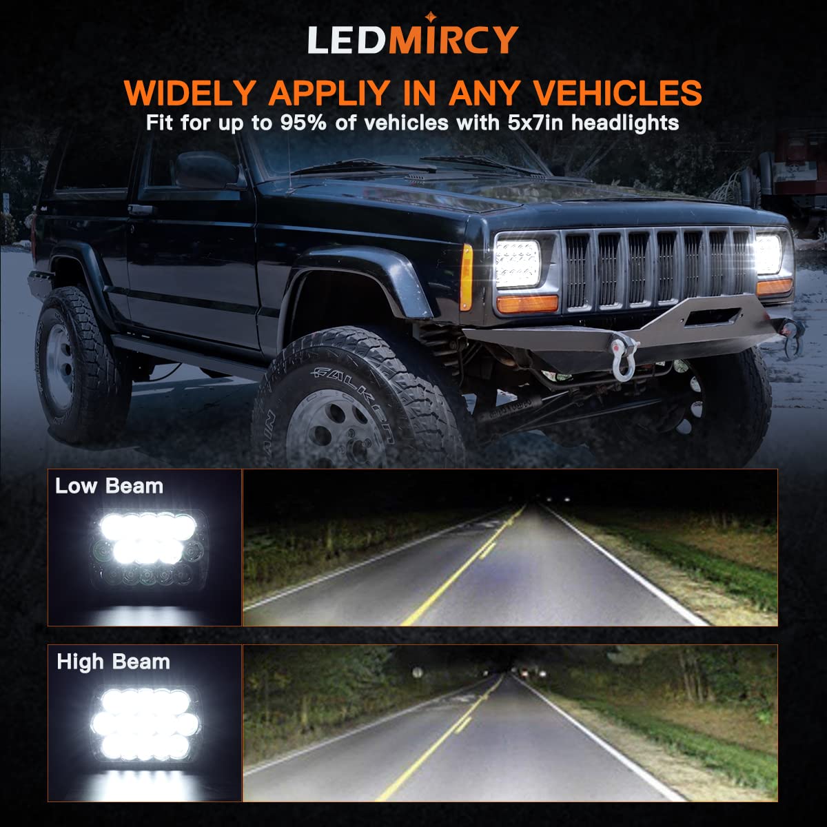 LEDMIRCY 5x7 LED Lights H6054 LED Light 7x6 Light 2PCS Hi/Low Sealed Beam Light for Je ep Offroad Truck Chevy Ford with H6014 H6052 6054 H5054 H6054LL