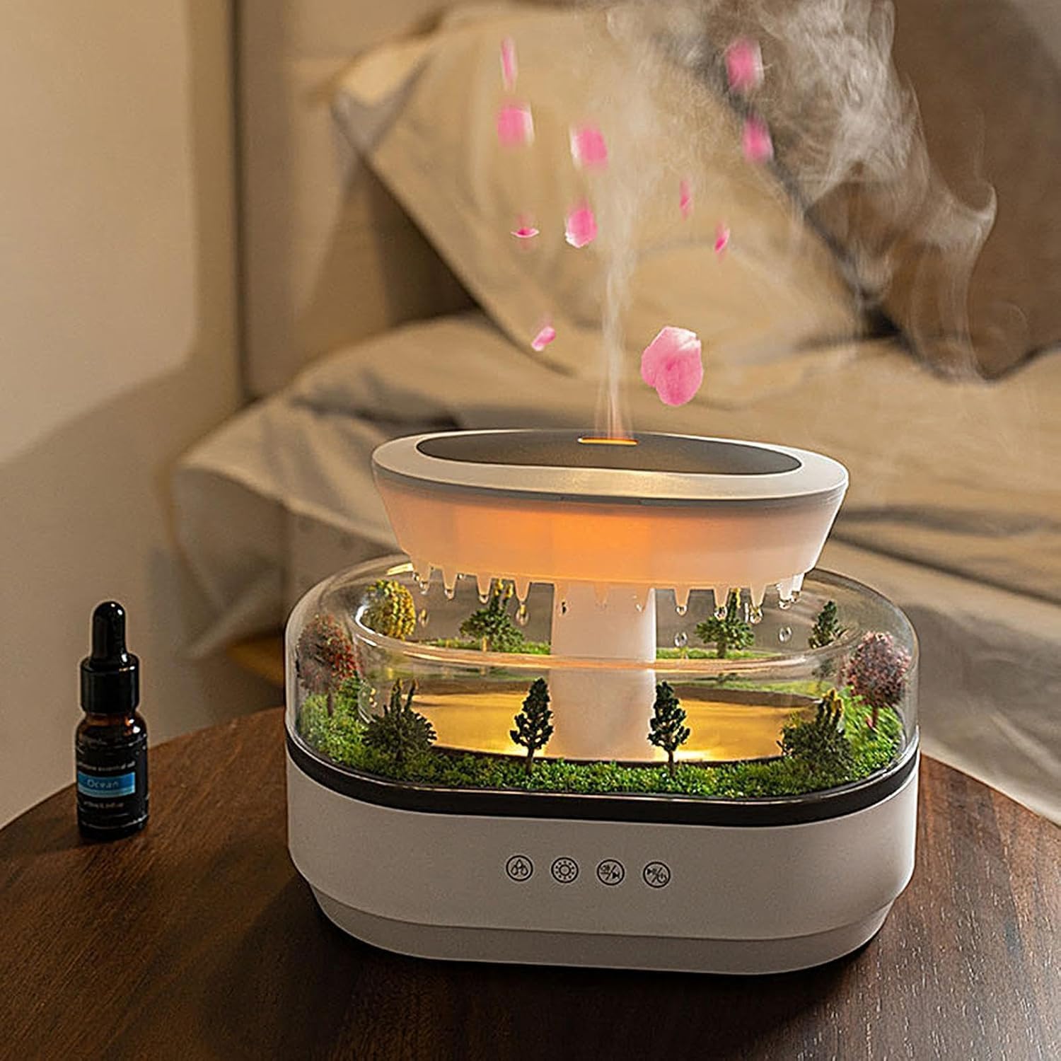 White Noise Zen Raining Cloud Night Light Aromatherapy Essential Oil Diffuser Micro Humidifier Desk Fountain Bedside Sleeping Relaxing Mood Water Drop Sound Ultrasonic Atomization Humidifier Timing