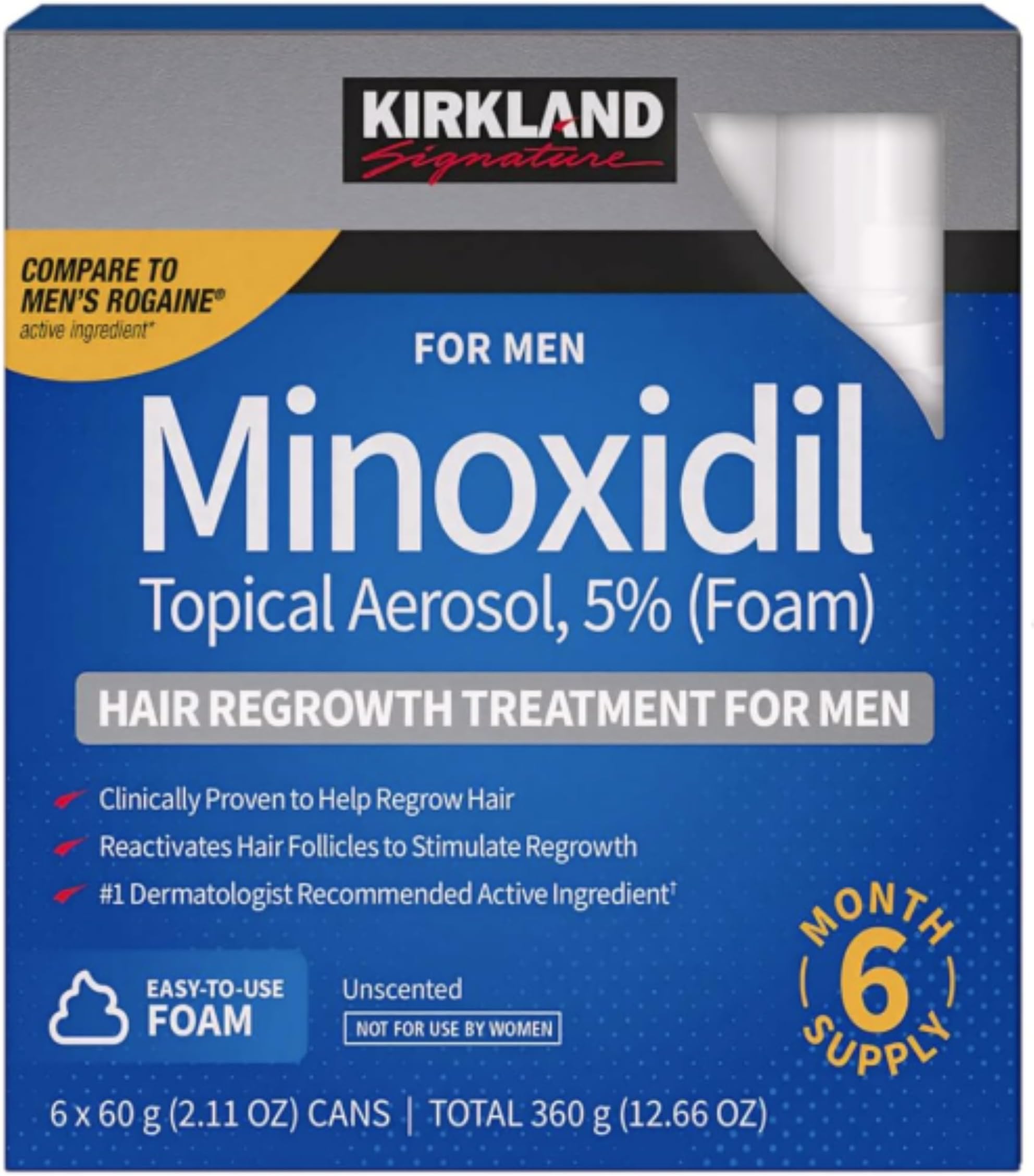 6 Months - KIRKLAND SIGNATURE Mens Minoxidil Topical Aerosol 5% Foam - Hair Regrowth Treatment 6 x 2.11 OUNCE (total 12.66 oz)