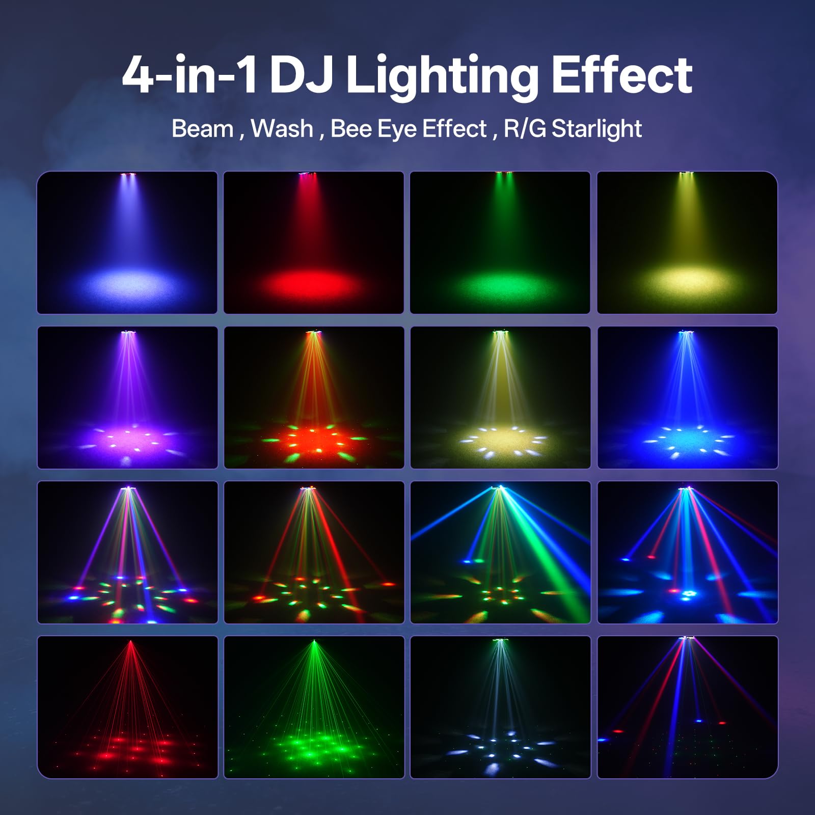 150W Mini LED RGBW Moving Head Luce da Palcoscenico,4-in-1 4 Bracci Testa Mobile con Telecomando,Wash Beam Luci Discoteca per DJ Bar Club Palco Feste Concerti Matrimoni Natale