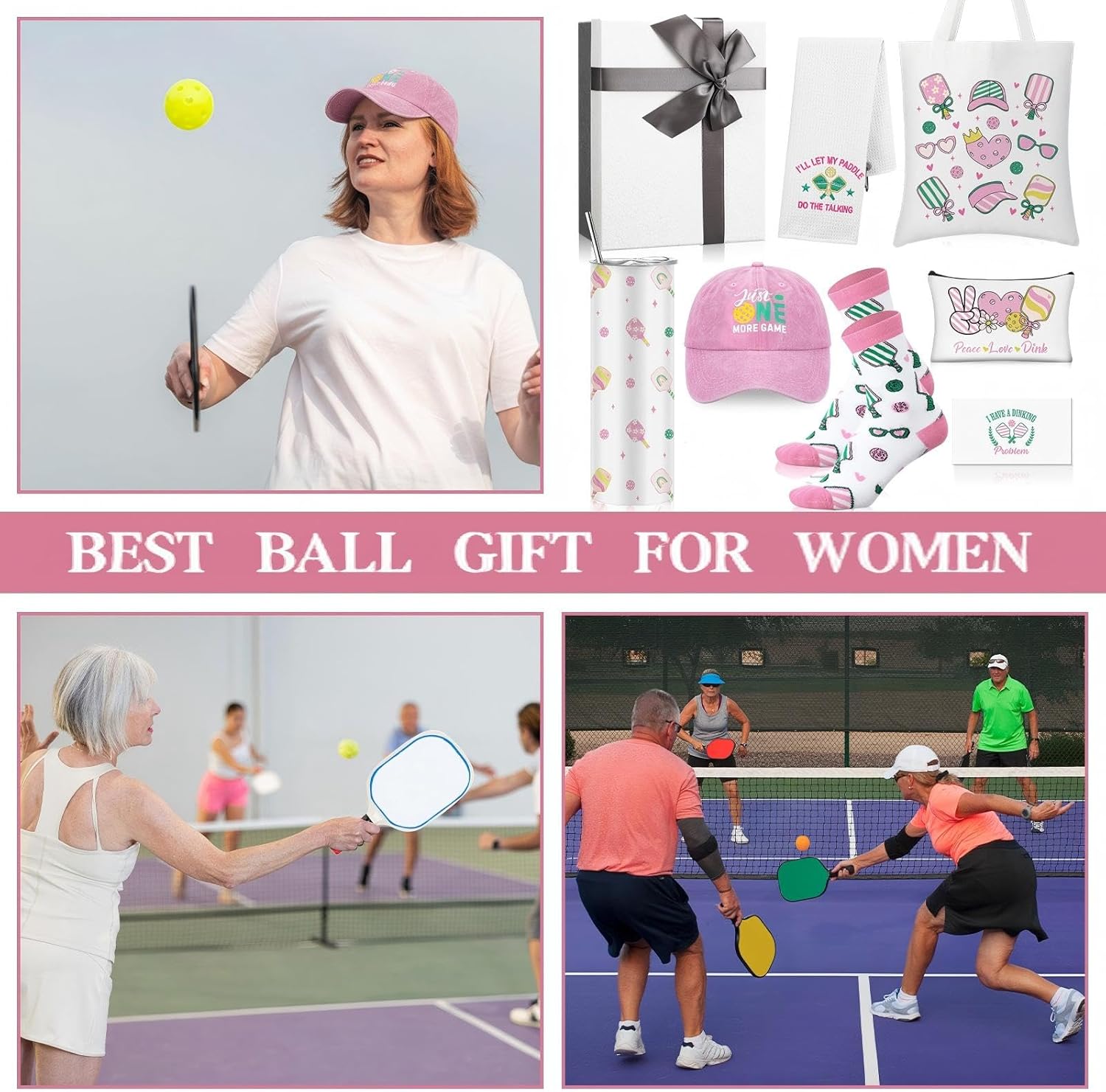 Sieral 8 Pcs Dink Ball Gifts for Women 16 oz Stainless Steel Insulated Tumbler with Straw Lid Funny Canvas Cosmetic Bag Tote Bag Hat Towel and Novelty Socks for Dinkball Lover Gifts - Image 5