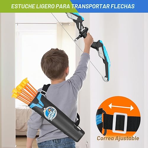 Miniatura 4 de Paquete de 2 arcos y flechas para niños, juego de tiro con luz LED con 24 flechas de ventosa, 1 objetivo de pie, 6 objetivos de puntuación y 2