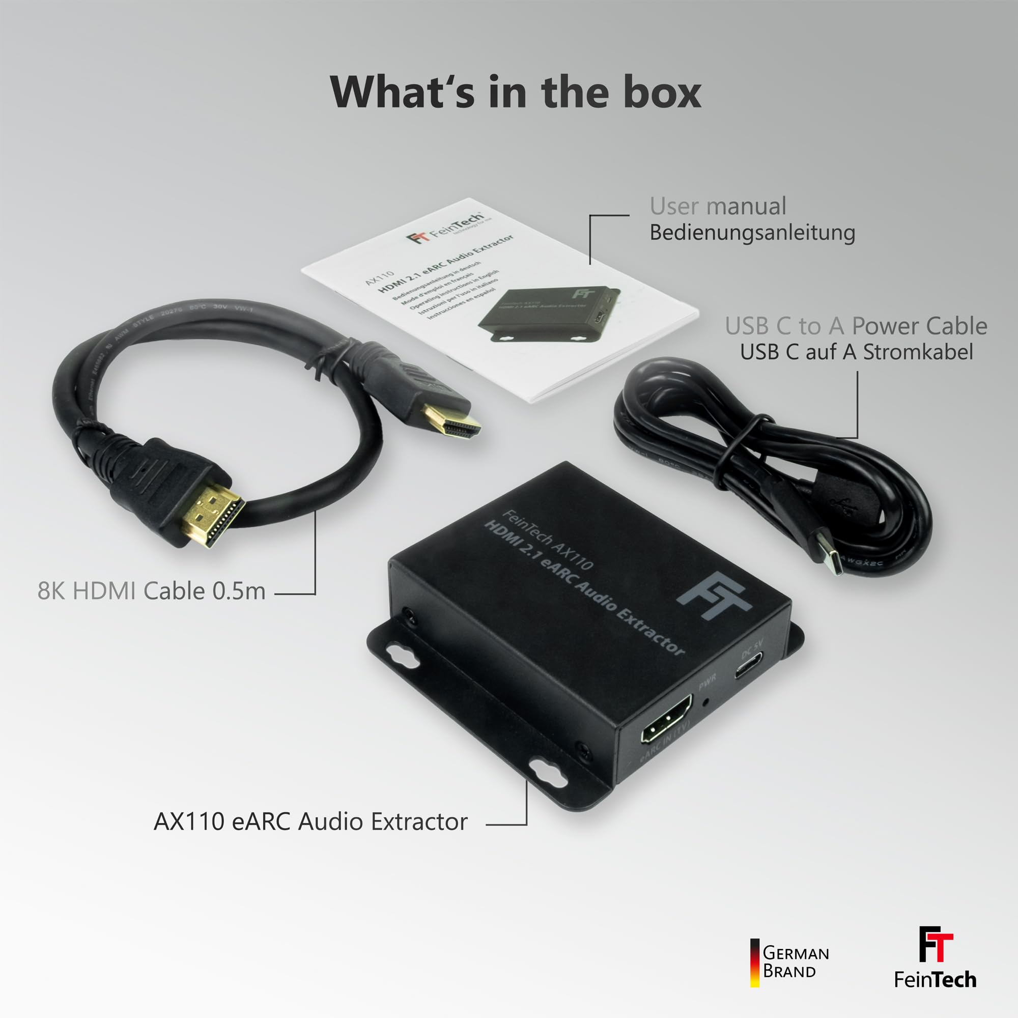FeinTech AX110 HDMI 2.1 eARC Audio Extractor convertitore per TV con HDMI eARC