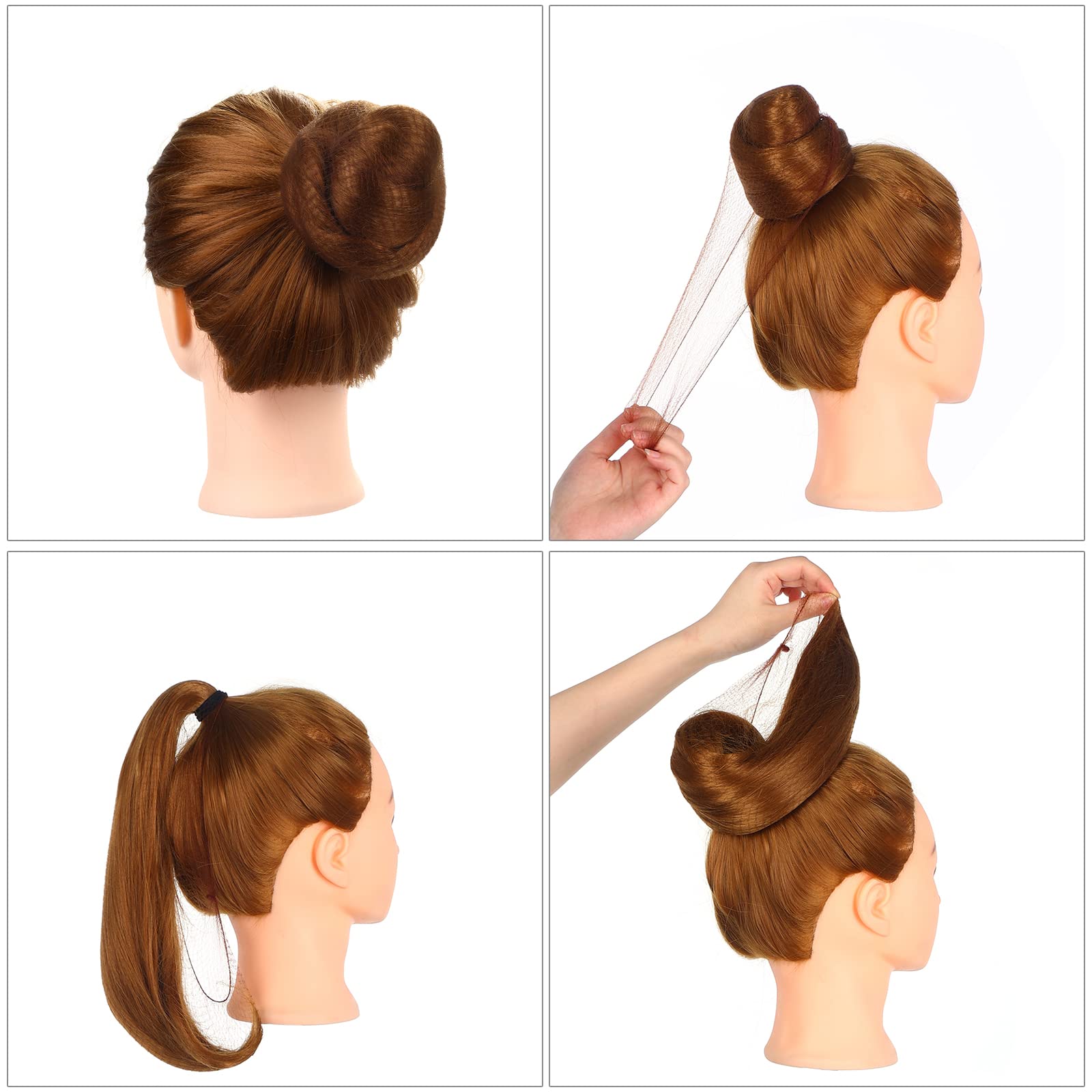 Prasacco Redes para moño, paquete individual, 20 unidades, redes invisibles para el cabello de 20 pulgadas, reutilizables, de nailon, malla invisible con borde elástico, para moño de ballet, peluca de