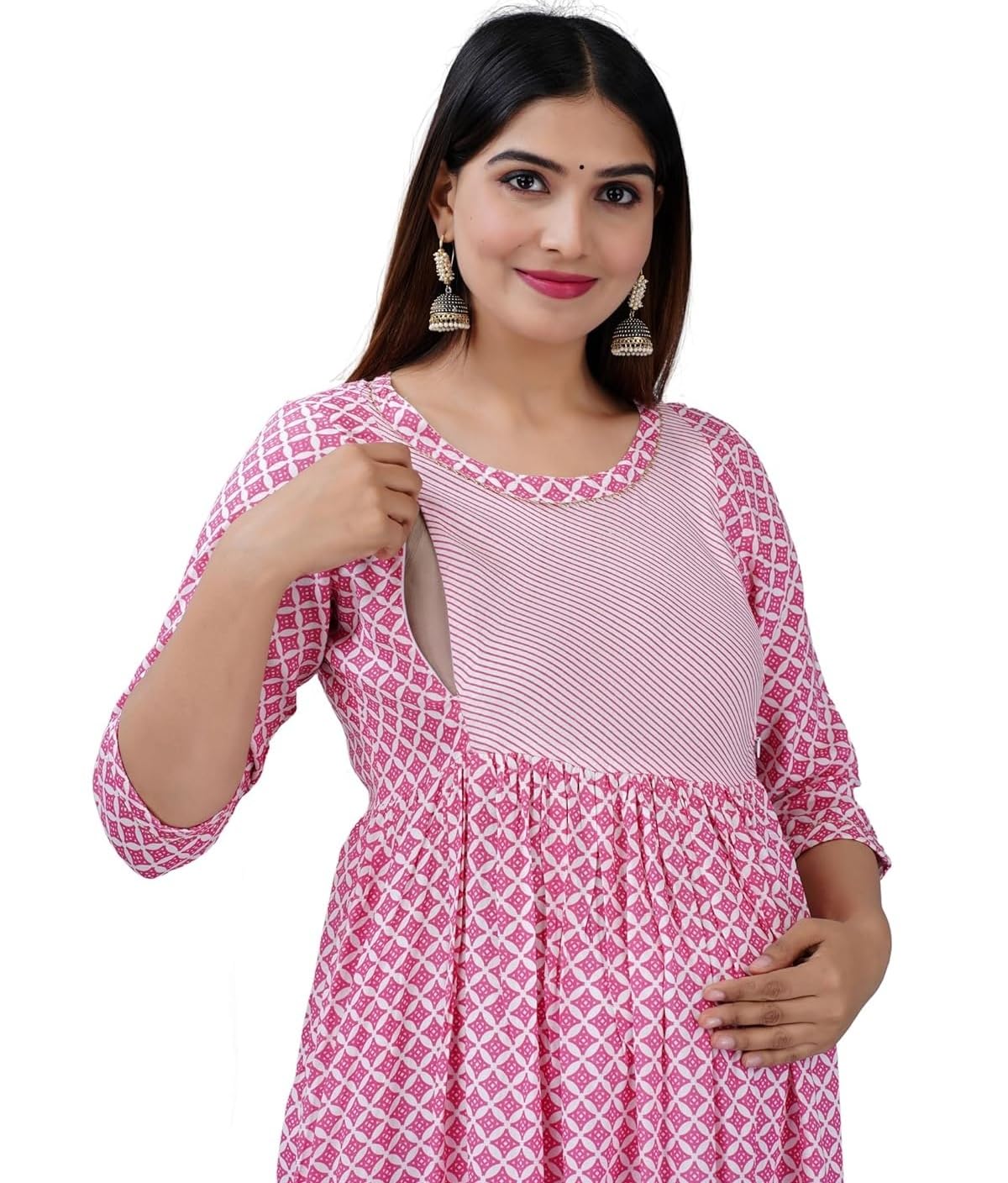 Jikonet Women's Maternity Dress Feeding Kurti with Zippers, Side Pocket