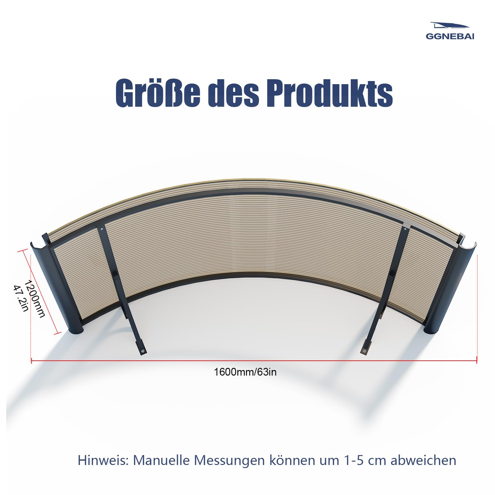 Vordach für Haustür 160x120 cm – Fenstervordach Überdachung aus Polycarbonat, Transparentes Bogenvordach mit UV-Schutz, Regen- & Schneeschutz, Türdach für Veranda, Balkon, Fenster