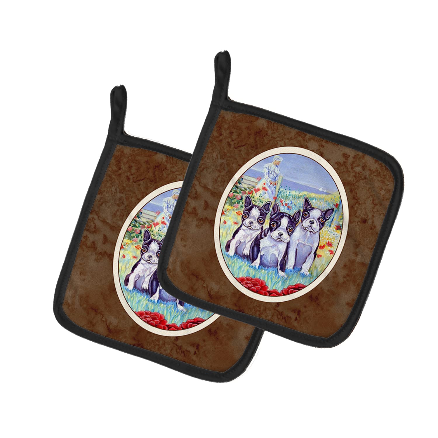 Agarraderas Boston Terrier Trio, el regalo textil multicolor ideal