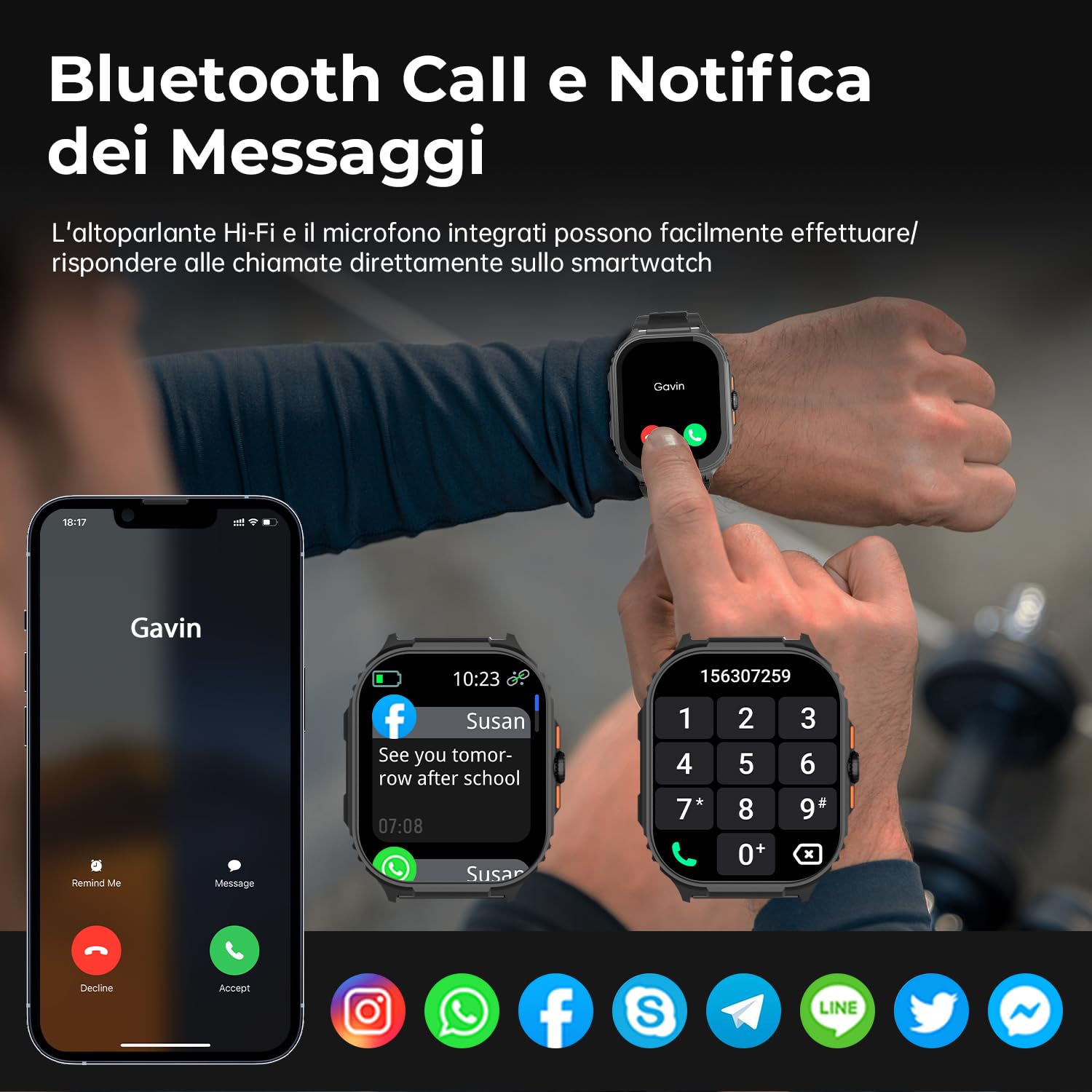Smartwatch Uomo, 2,01" Militare Orologio con Effettua/Risposta Chiamate, IP68 Impermeabile Sportivo Rilevatore Attività, Cardiaca/SpO2/Sonno Monitor, 110+ Fitness Modalità Sportive per iOS/Android