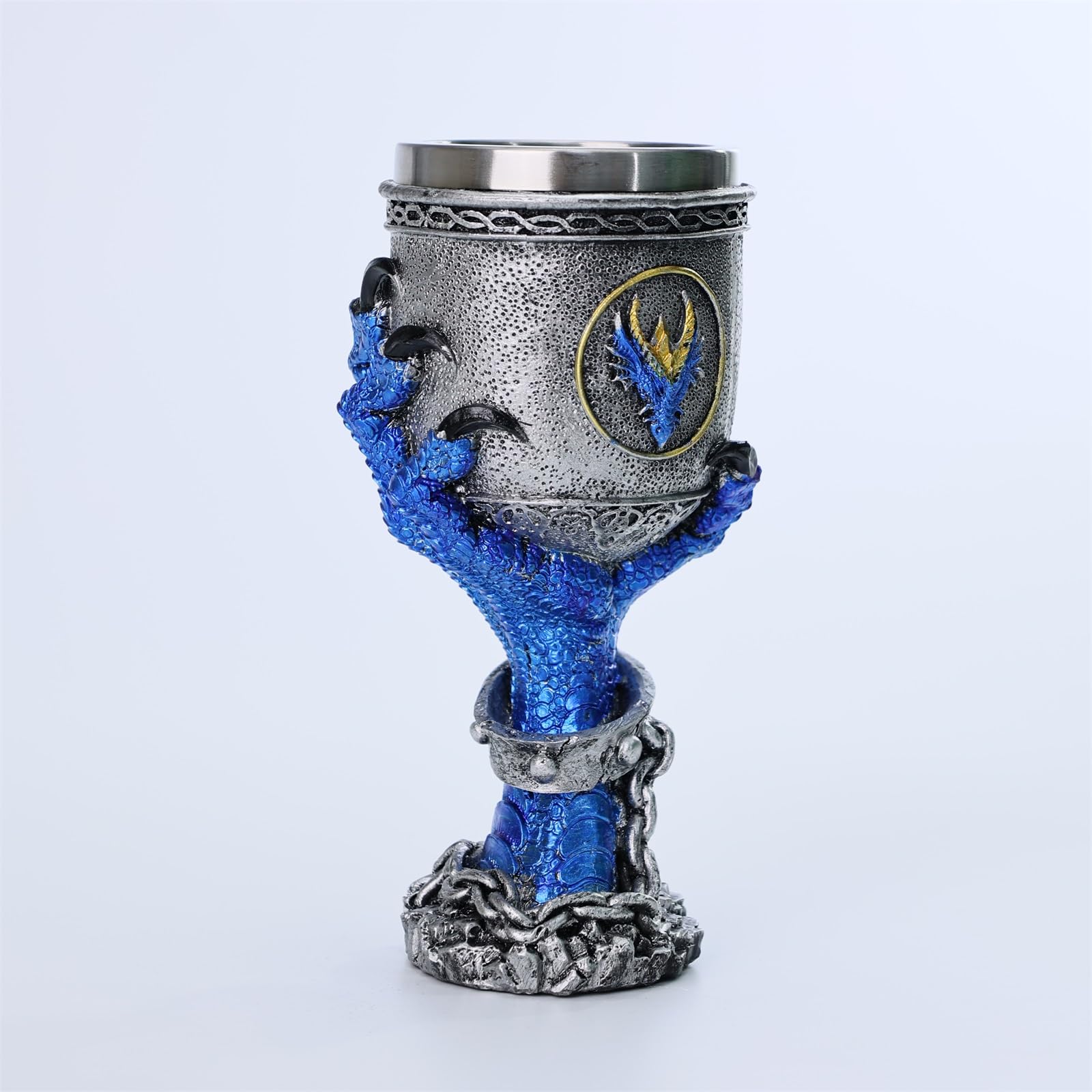 JIUMOZHI Dragon Claw Goblet Creative Hand-painted Drinking Cup Gothic Wine Glass Stainless Steel Liner Capacity 6.76 OZ (Blue)