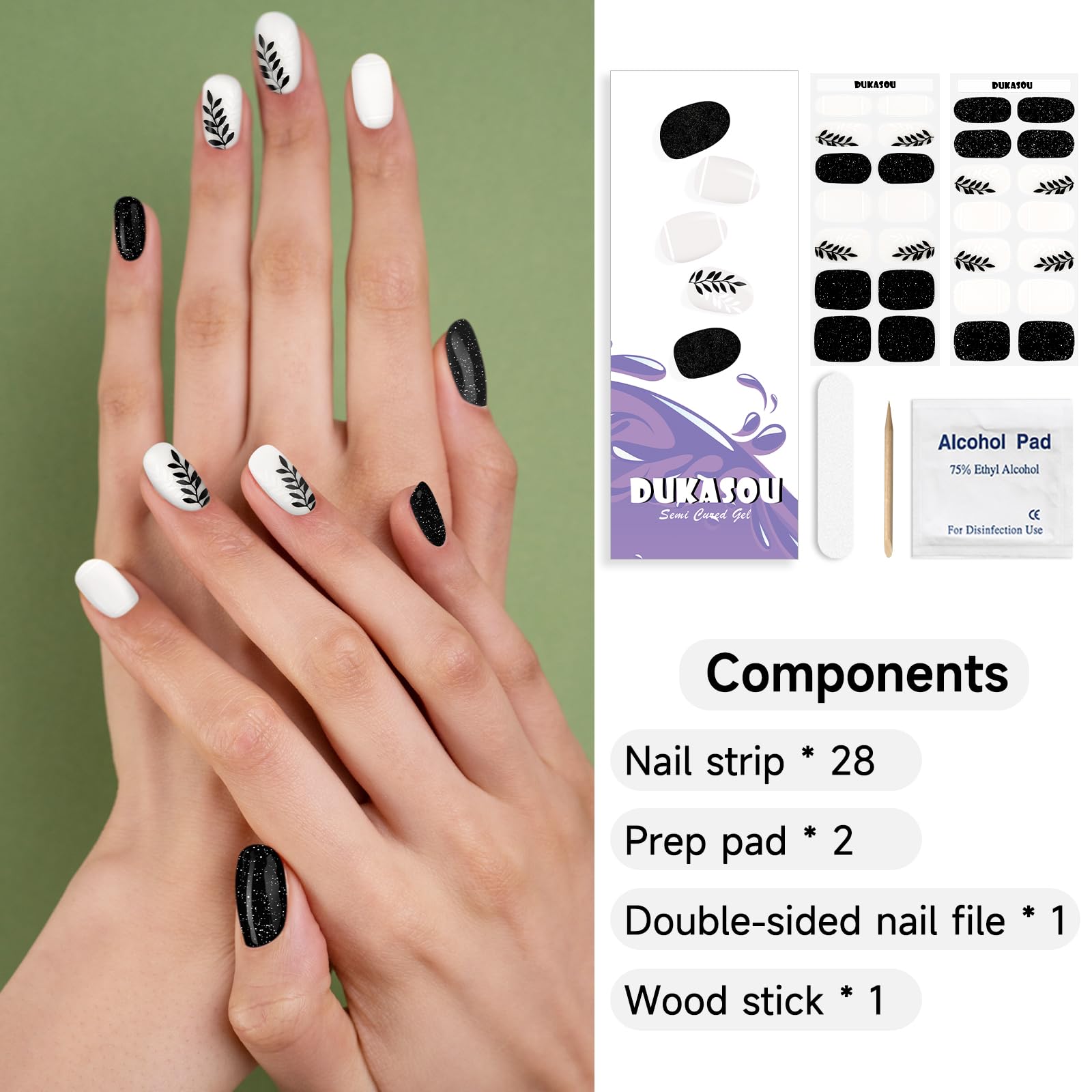 DUKASOU Gel Nail Stickers,28 Pcs Semi Cured Gel Nail Strips UV Light/LED Lamp Required,Long Lasting Nail Polish Stickers Falling Leaves,Gel Nail Wraps Self Adhesive,Easy to Apply Remove - Image 3