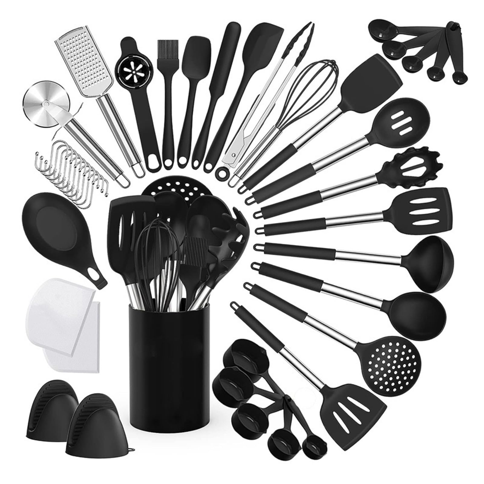 Genérico Espátula determinada del silicón del utensilio de Cocina con la manija del Acero Inoxidable, 43 Piezas(Black)
