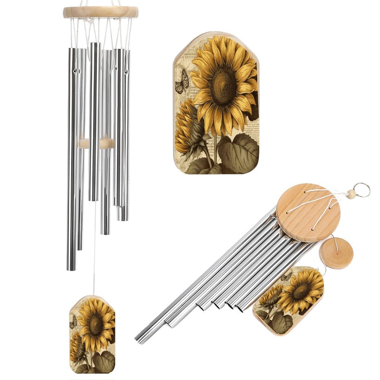 Khauerbc Women's Style Retro Sunflower Wind Chime-Outdoor-Garden Decors. Aluminium Wind Chimes To Melodic Tones .Memorial Wind Chime For Garden Yard Porch, Good Gifts For Mom Grandma Wife.