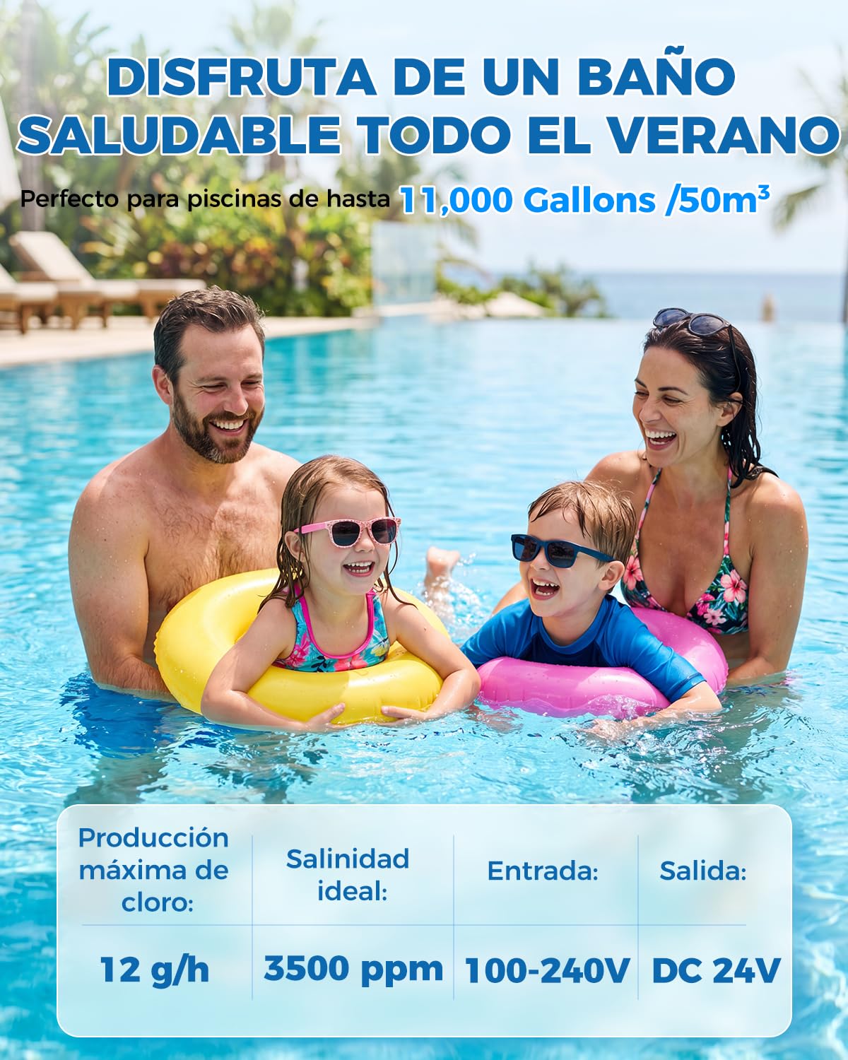YUCHENGTECH Clorador Salino para Piscinas 12 g/h | Capacidad de Hasta 50 m³ Con Célula de Titanio, Panel de Control LED y Función de Autolimpieza para Piscinas Enterradas
