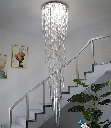 Miniatura 6 de Lámparas colgantes modernas de cadena de cristal H102 pulgadas, techo alto, entrada, escalera, candelabros de cristal, adornos de cristal, lámpara