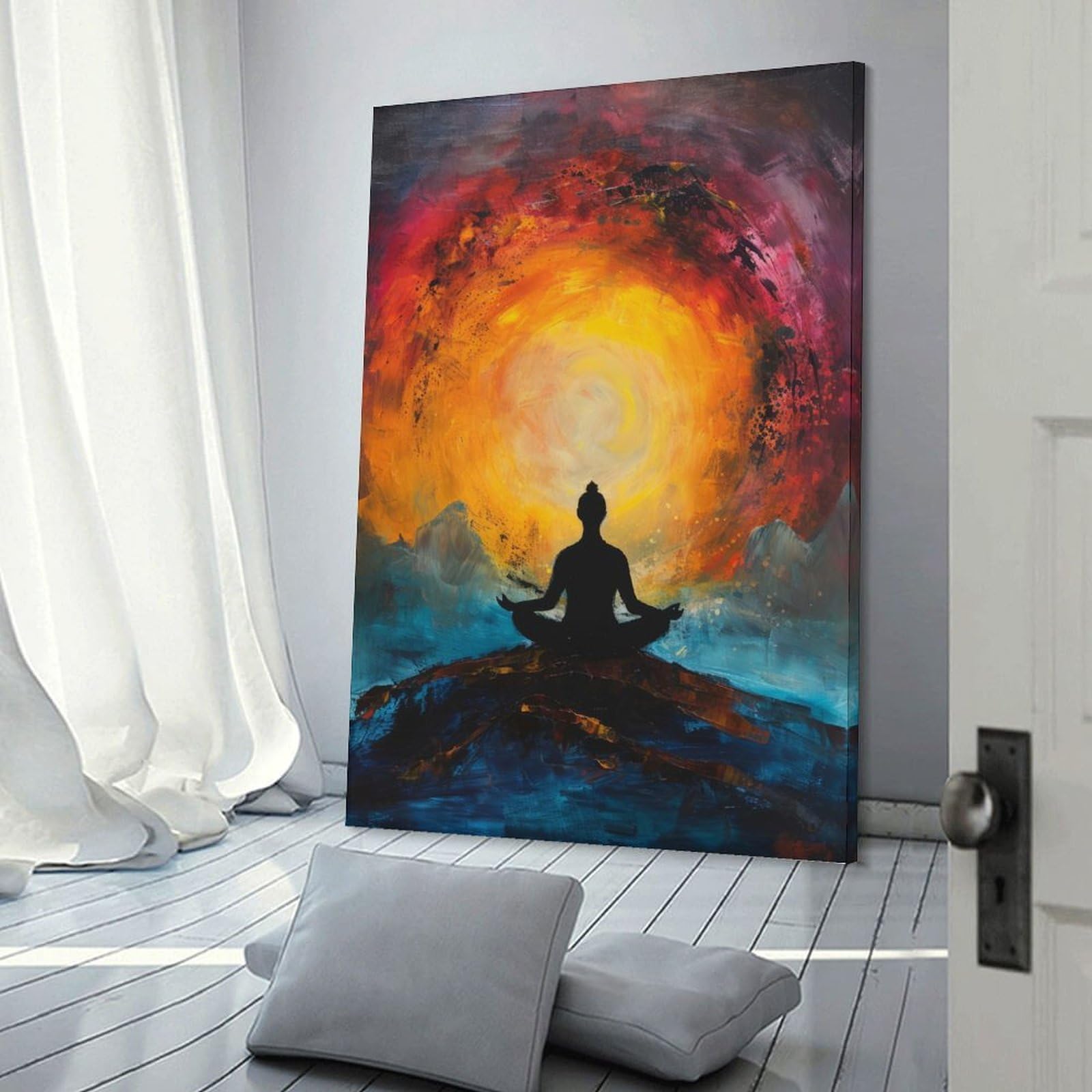 Junmoney Frame-Style Meditation Silhouette Wall Picture Print, 24X36inch(60X90cm), For Wall Displays, Bedrooms Or Room Updates, Decorative Artwork With Flexible Styling