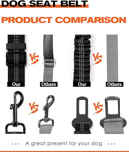 Miniatura 6 de Juego de 2 cinturones de seguridad retráctiles para perros, cinturones de seguridad ajustables para vehículos, resistente, elástico y duradero,