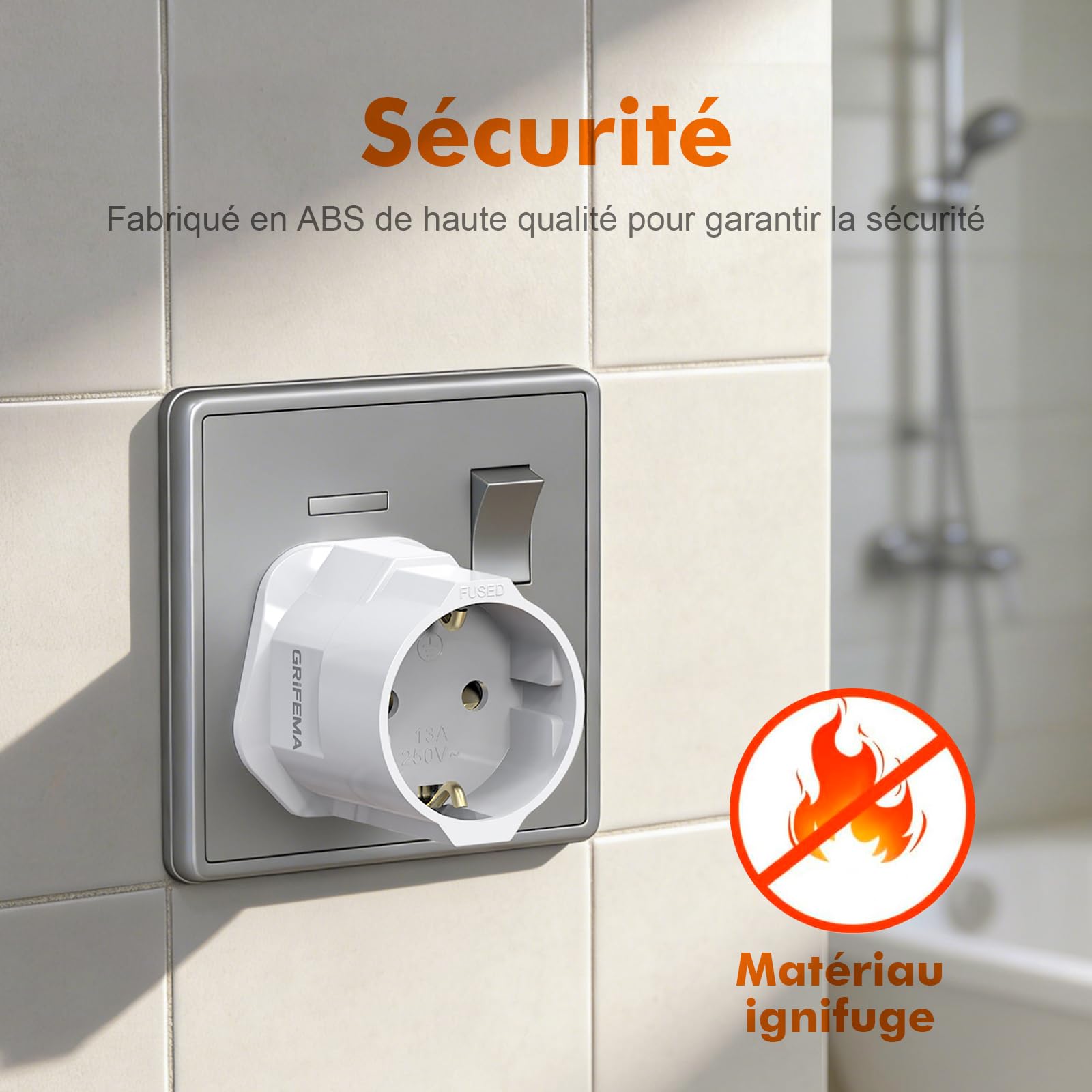 GRIFEMA Adaptateur Prise Anglaise avec Fusible 13A, Adaptateur Voyage France vers UK Type G pour Londres Angleterre Irlande Dubaï, Convertisseur Prise 2 Broches Europe vers 3 Broches UK, Lot de 2