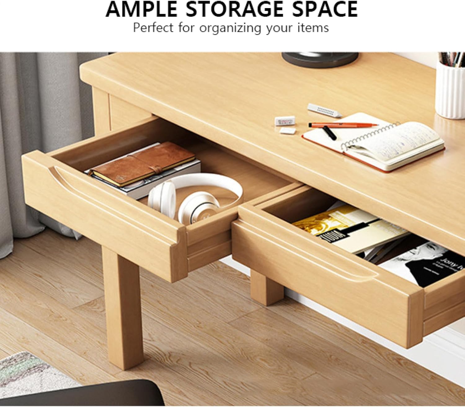 Computer Desk with Drawers, Modern Home Office Desk Study Table Solid Wood Writing Desk(39 Inch, White)