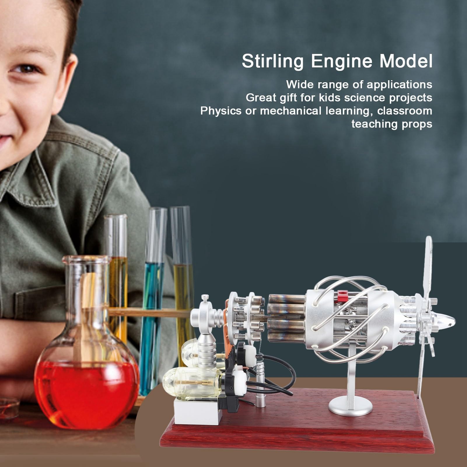 Generic Zestaw Modeli Silnika Stirlinga Zabawka Edukacyjna do Projektów Naukowych 16-cylindrowy Generator Gorącego Powietrza Odpowiedni dla Dzieci i Klas 20 X 10 X 15,5 Cm